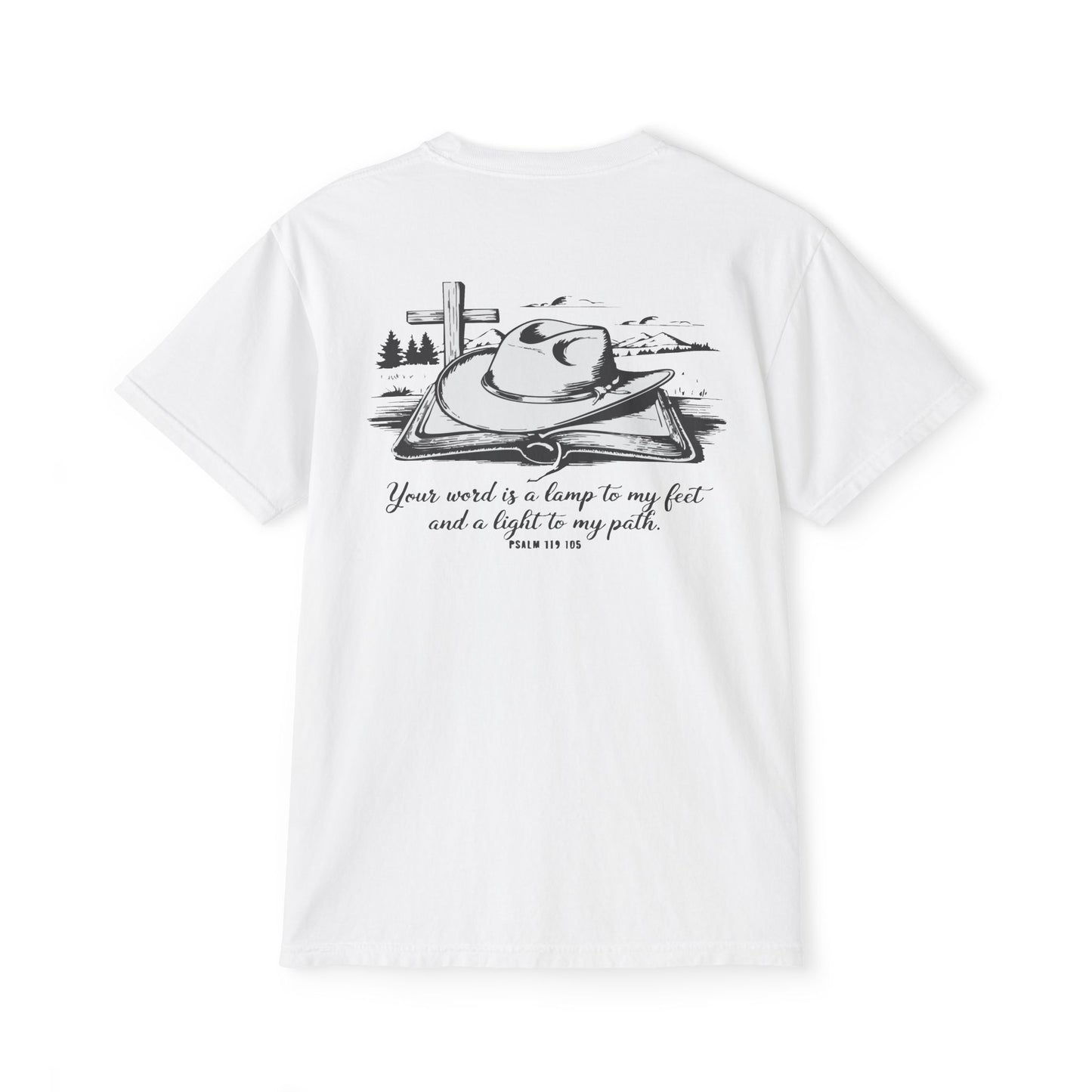 Faith-Inspired Pocket T-Shirt with Uplifting Bible Verse