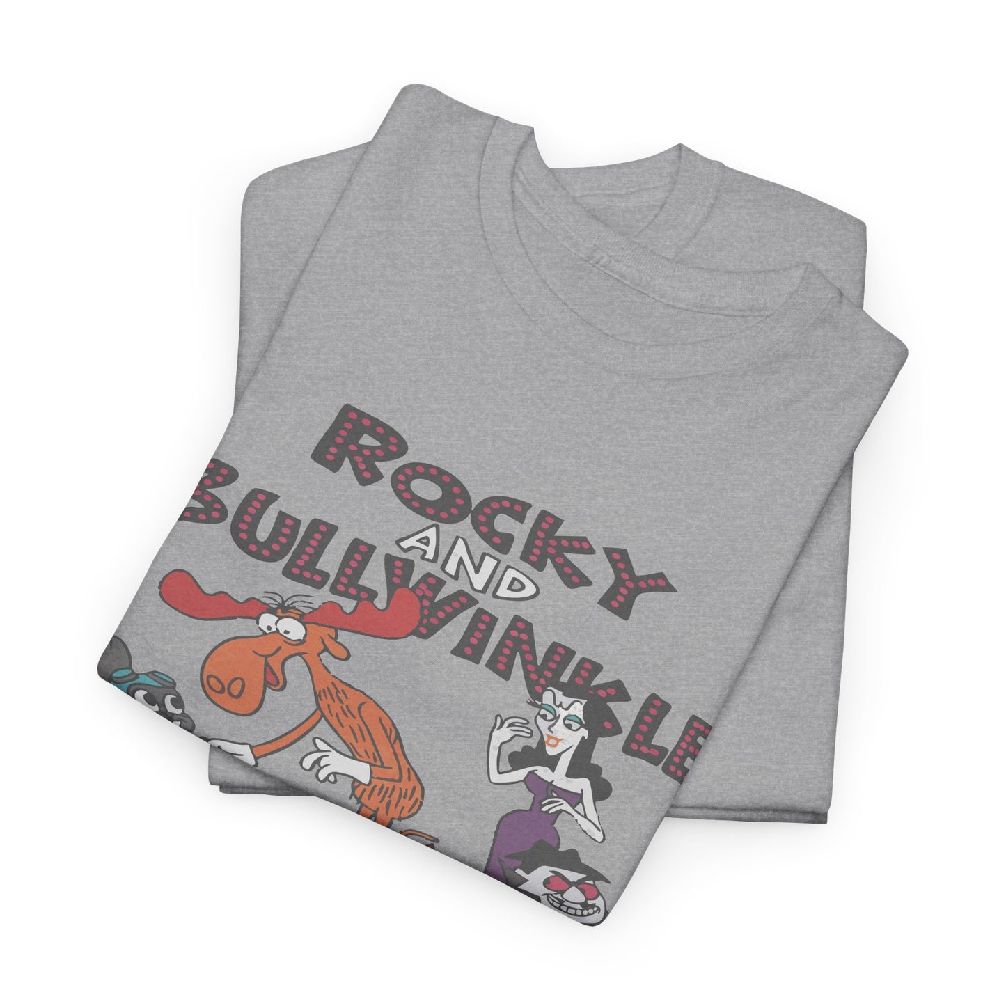 Rocky and Bullwinkle Unisex Heavy Cotton Tee, Retro Tee, Cartoon T-Shirt, Gift for Fans, Casual Wear, Unique Graphic Shirt