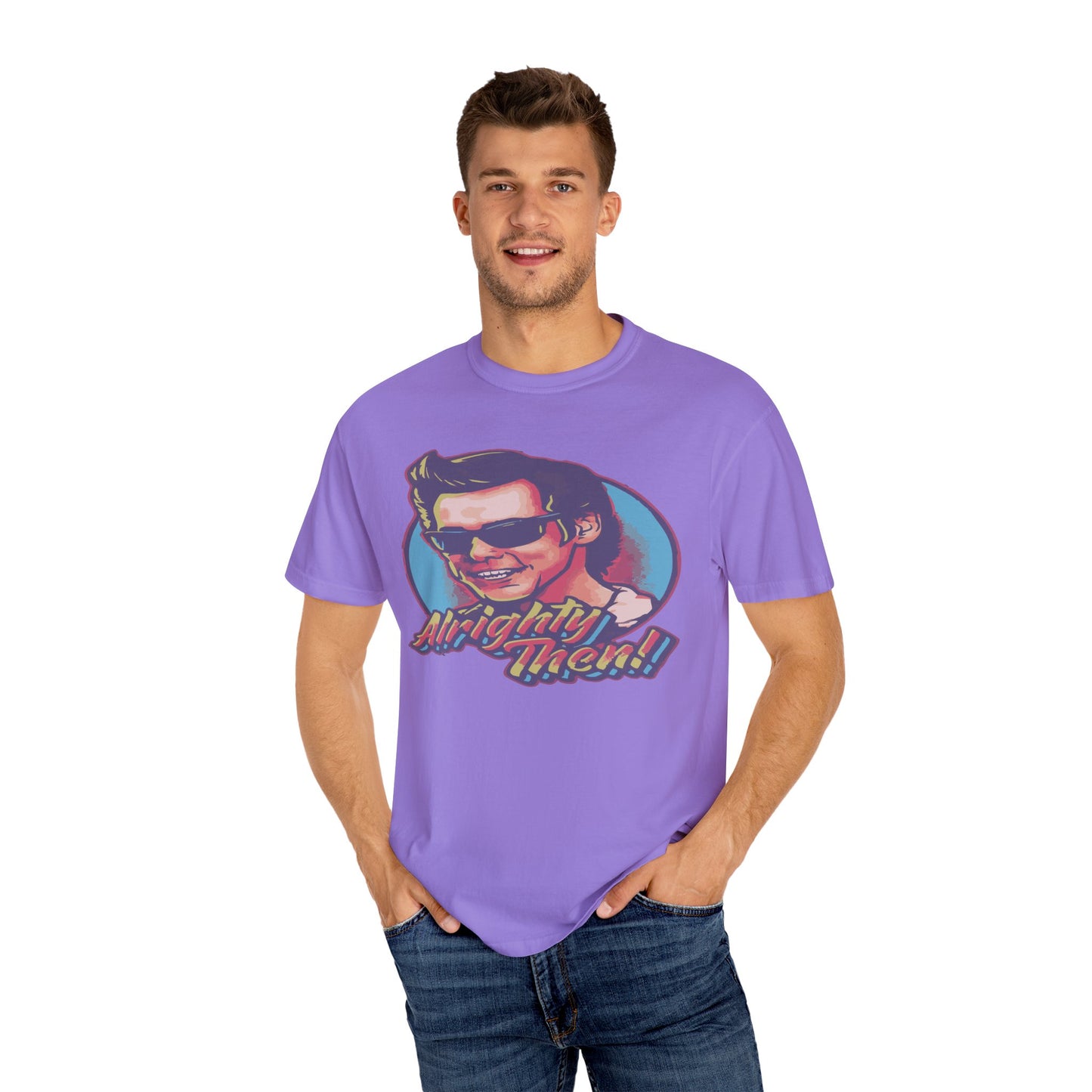 Retro Graphic T-Shirt, Unisex Garment-Dyed Tee, Vintage Style Shirt, Alright Men! Humor Top, Casual Apparel for All Occasions