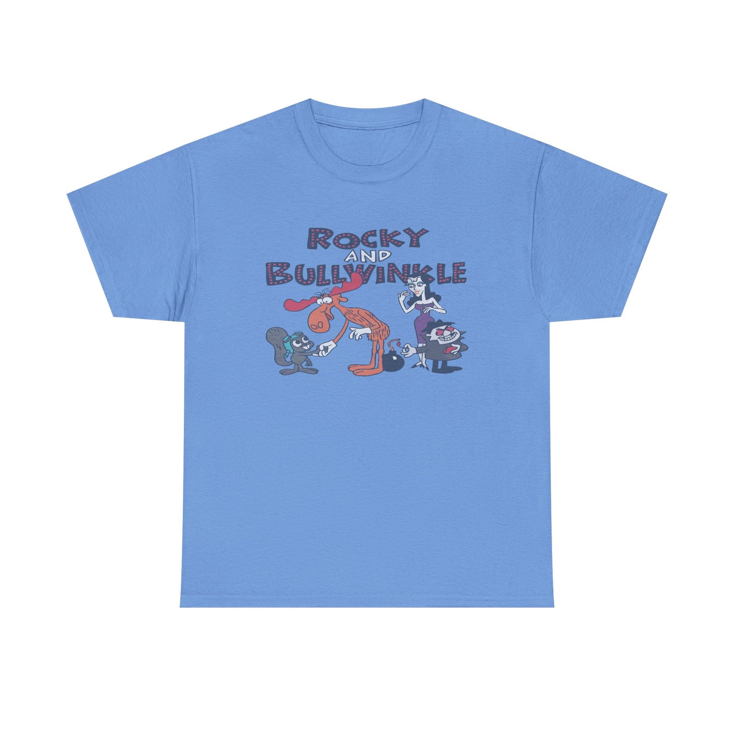 Rocky and Bullwinkle Unisex Heavy Cotton Tee, Retro Tee, Cartoon T-Shirt, Gift for Fans, Casual Wear, Unique Graphic Shirt