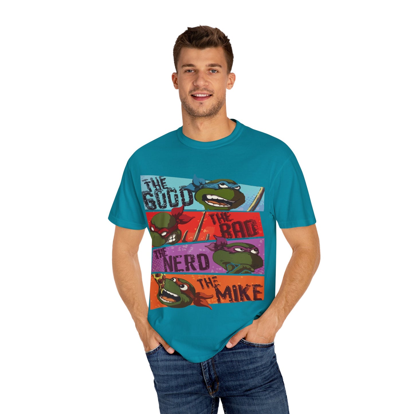 Unisex Garment-Dyed T-Shirt - Ninja Turtle Humor Tee - The Good, The Bad, The Nerd, The Mike