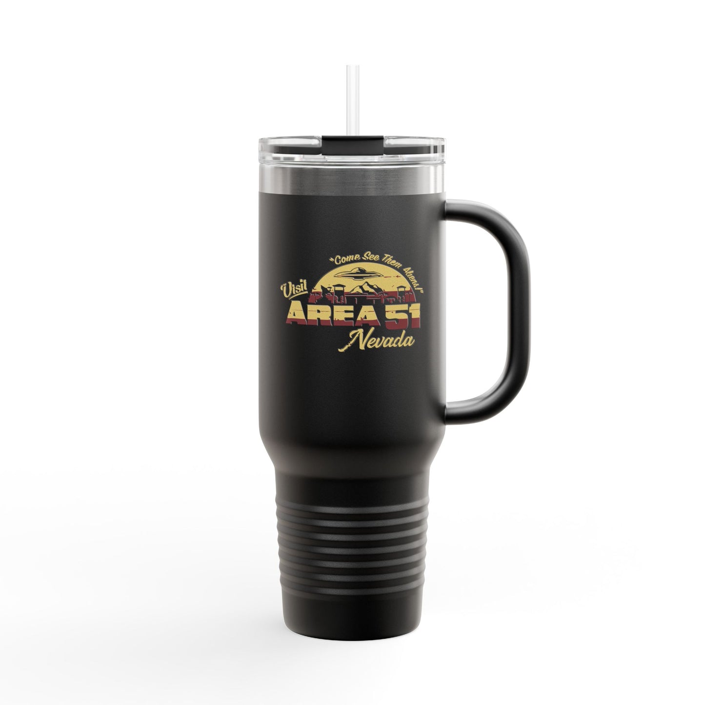 Alien Coffee Mug for Area 51 Fans, Travel Drinkware, 40oz Insulated Tumbler, Perfect for Road Trips, Gifts for UFO Lovers, Sci-Fi Inspired