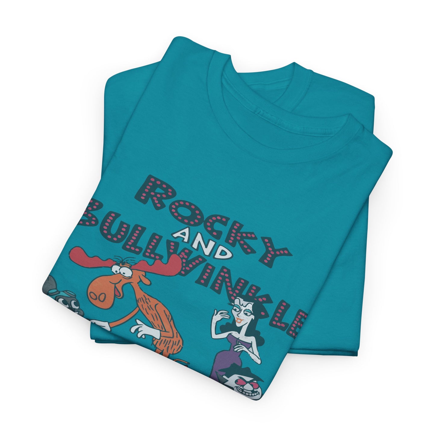 Rocky and Bullwinkle Unisex Heavy Cotton Tee, Retro Tee, Cartoon T-Shirt, Gift for Fans, Casual Wear, Unique Graphic Shirt