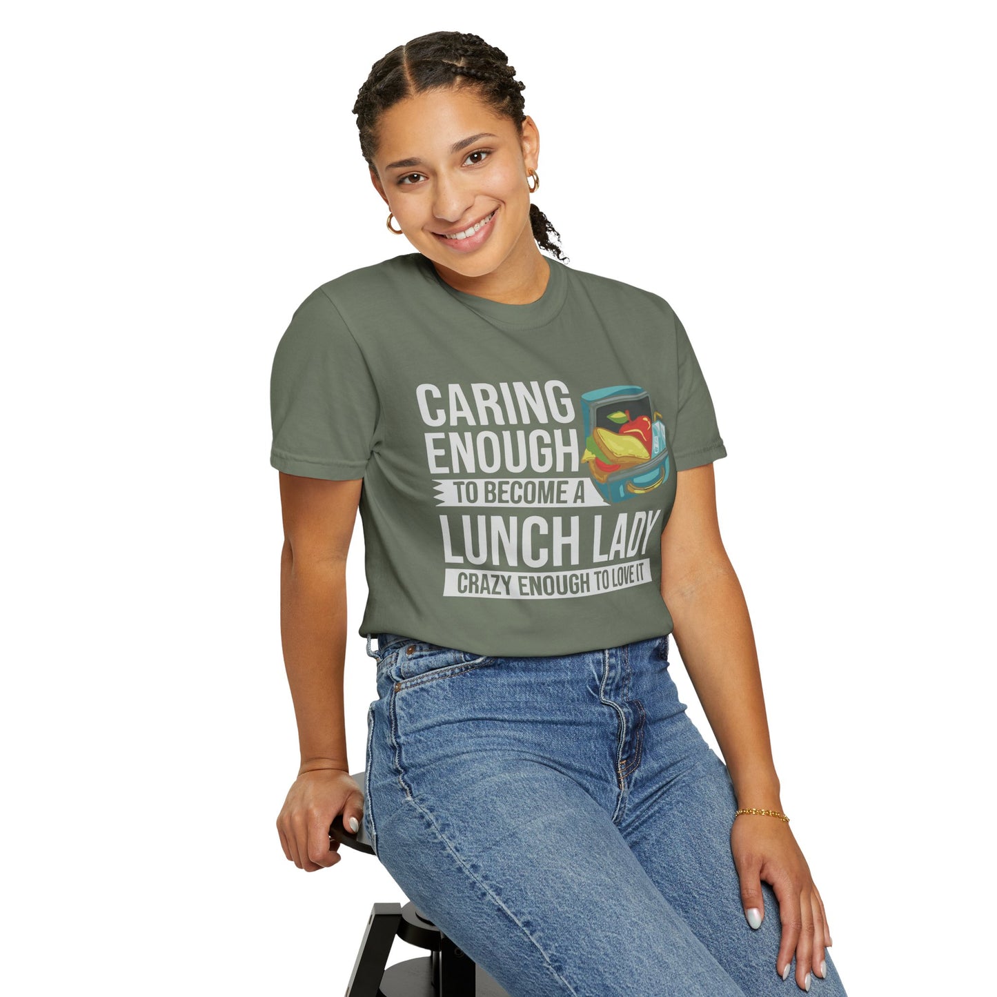 Lunch Lady Humor Unisex T-Shirt, Caring Enough to Become a Lunch Lady, Teacher Gift, Appreciation Gift, Funny T-Shirt, School Staff Tee