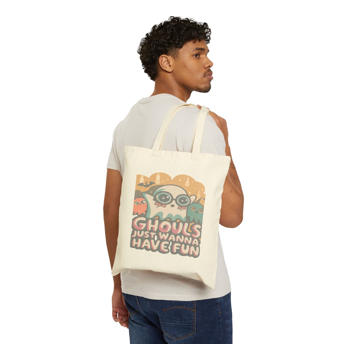 Playful Halloween Tote Bag: Ghoul Vibes, Eco-Friendly Shopping, Gift for Halloween Lovers, Cute Canvas Bag, Trick or Treat Tote