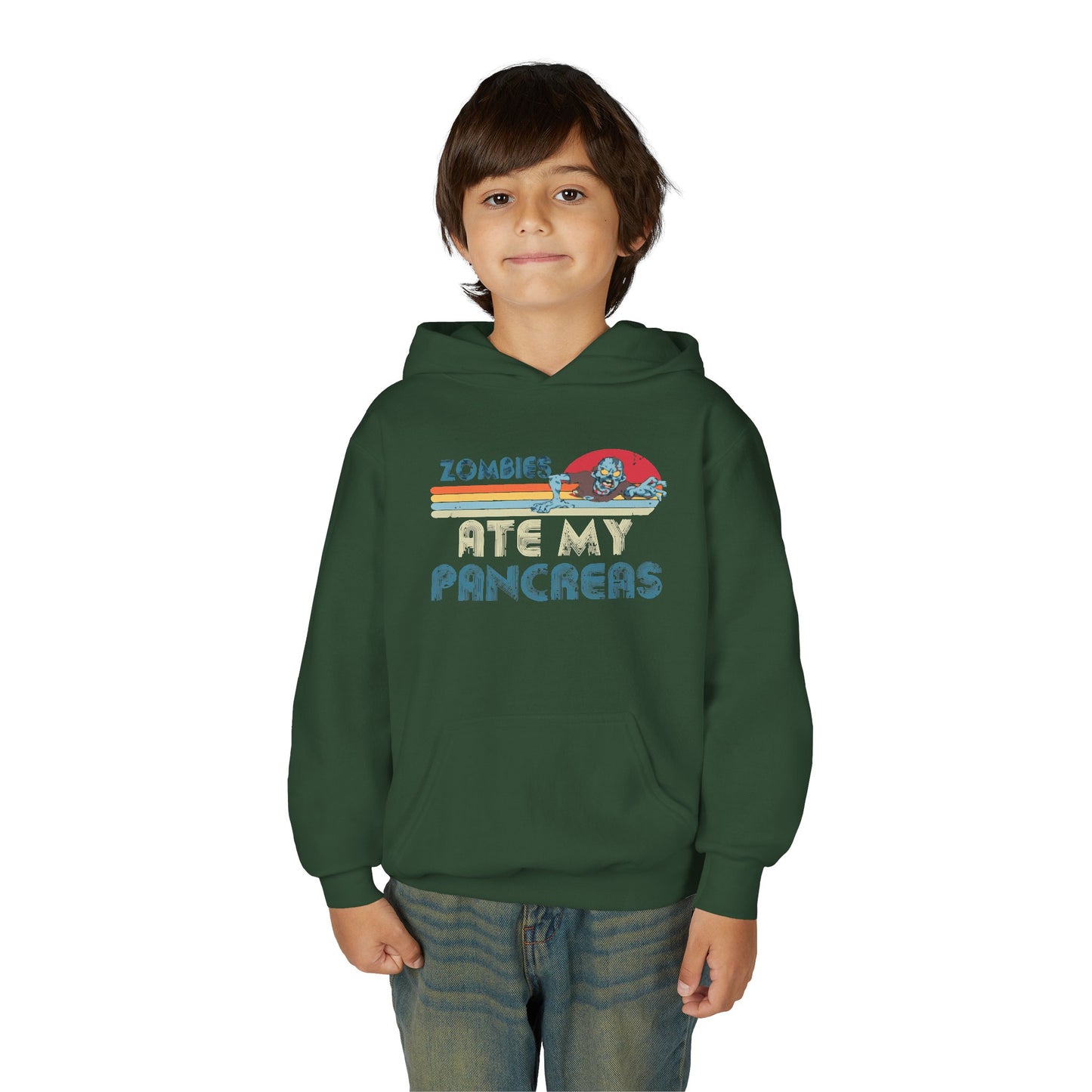 Youth Zombies Ate My Pancreas Hooded Sweatshirt, Funny Youth Hoodie, Gift for Teens, Halloween Apparel, Casual Wear, Nerd Culture Clothing