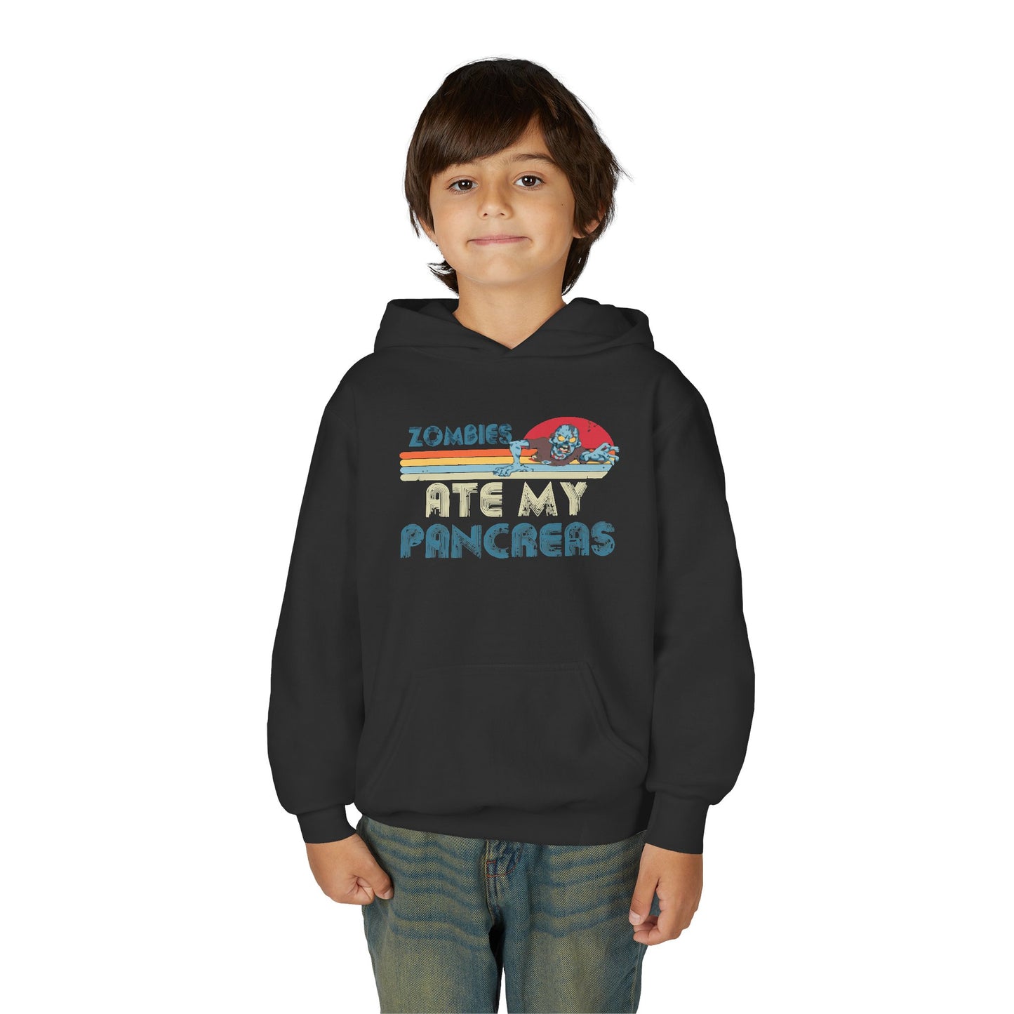 Youth Zombies Ate My Pancreas Hooded Sweatshirt, Funny Youth Hoodie, Gift for Teens, Halloween Apparel, Casual Wear, Nerd Culture Clothing