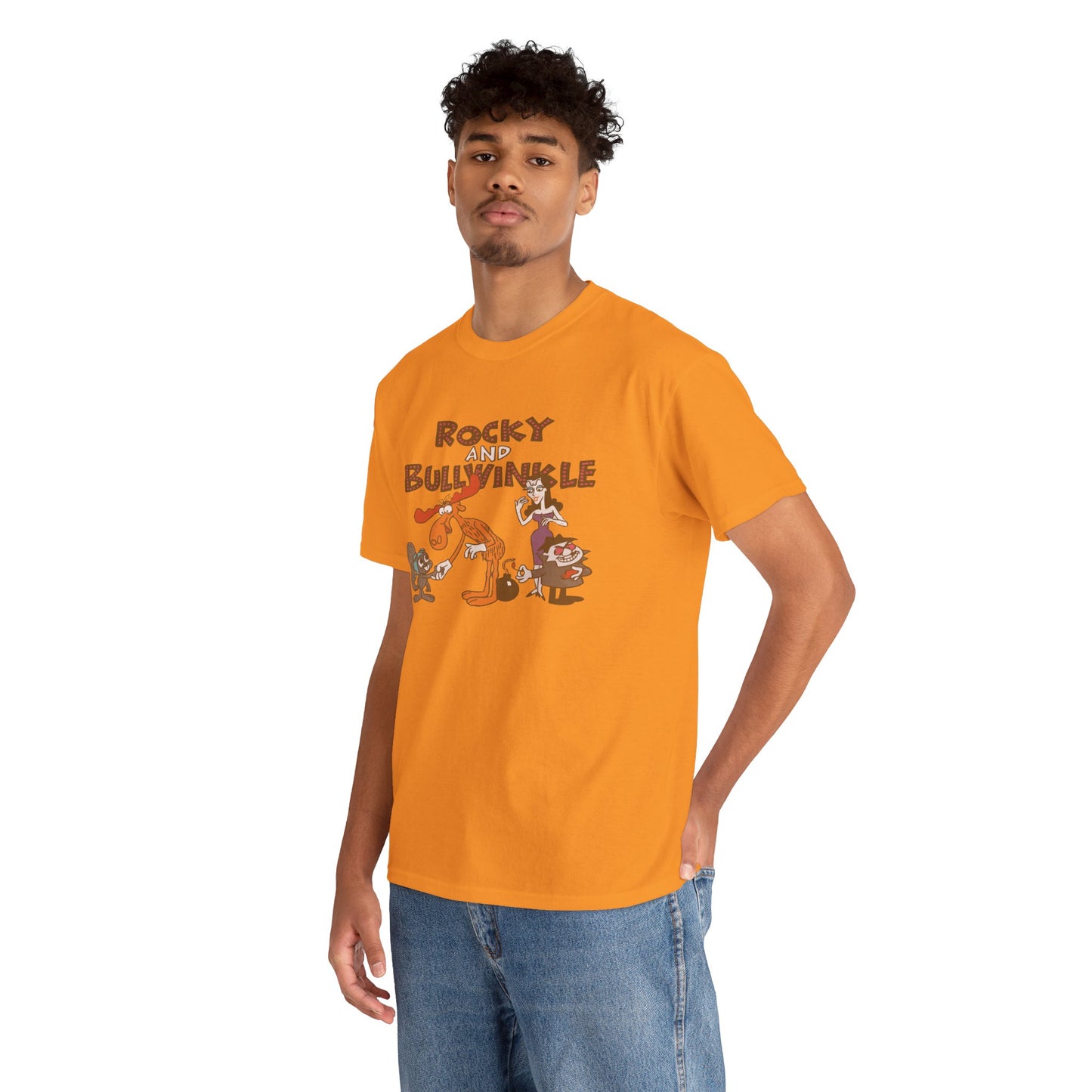 Rocky and Bullwinkle Unisex Heavy Cotton Tee, Retro Tee, Cartoon T-Shirt, Gift for Fans, Casual Wear, Unique Graphic Shirt
