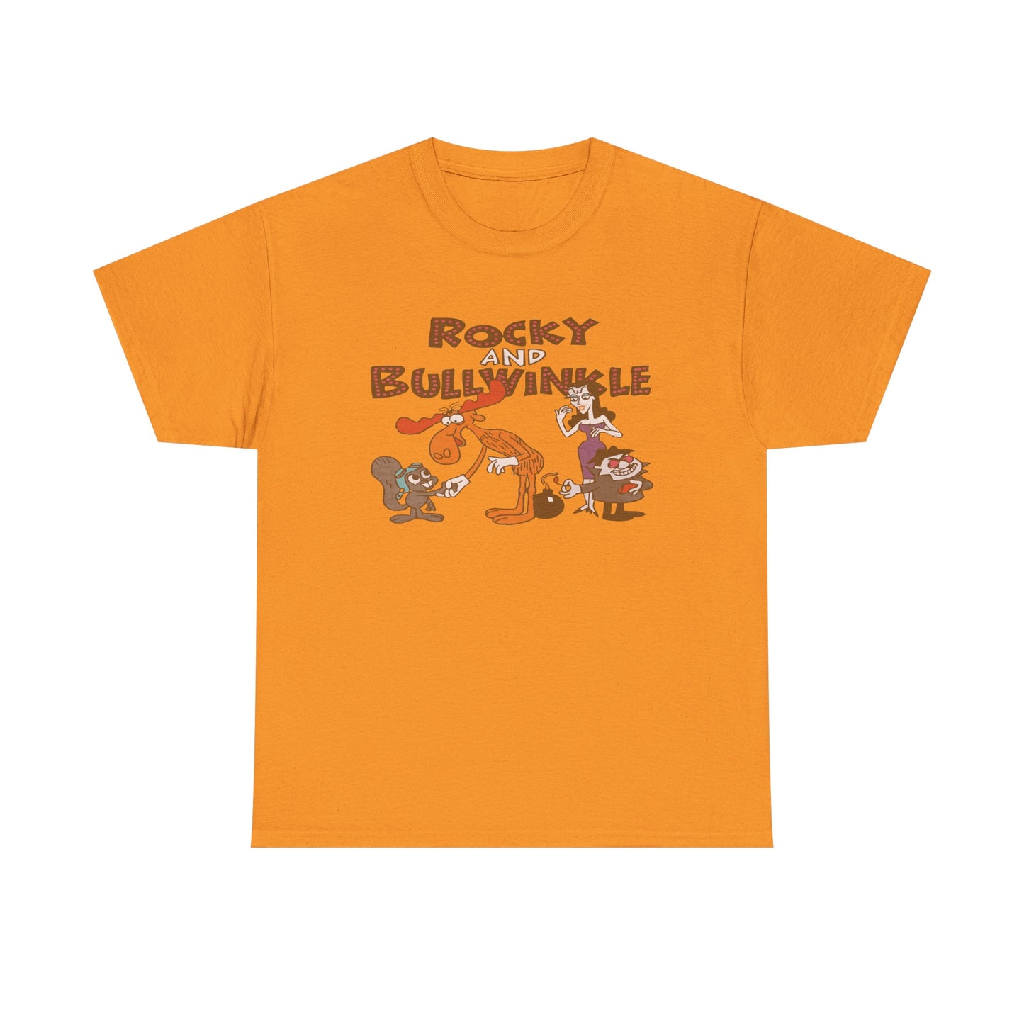 Rocky and Bullwinkle Unisex Heavy Cotton Tee, Retro Tee, Cartoon T-Shirt, Gift for Fans, Casual Wear, Unique Graphic Shirt
