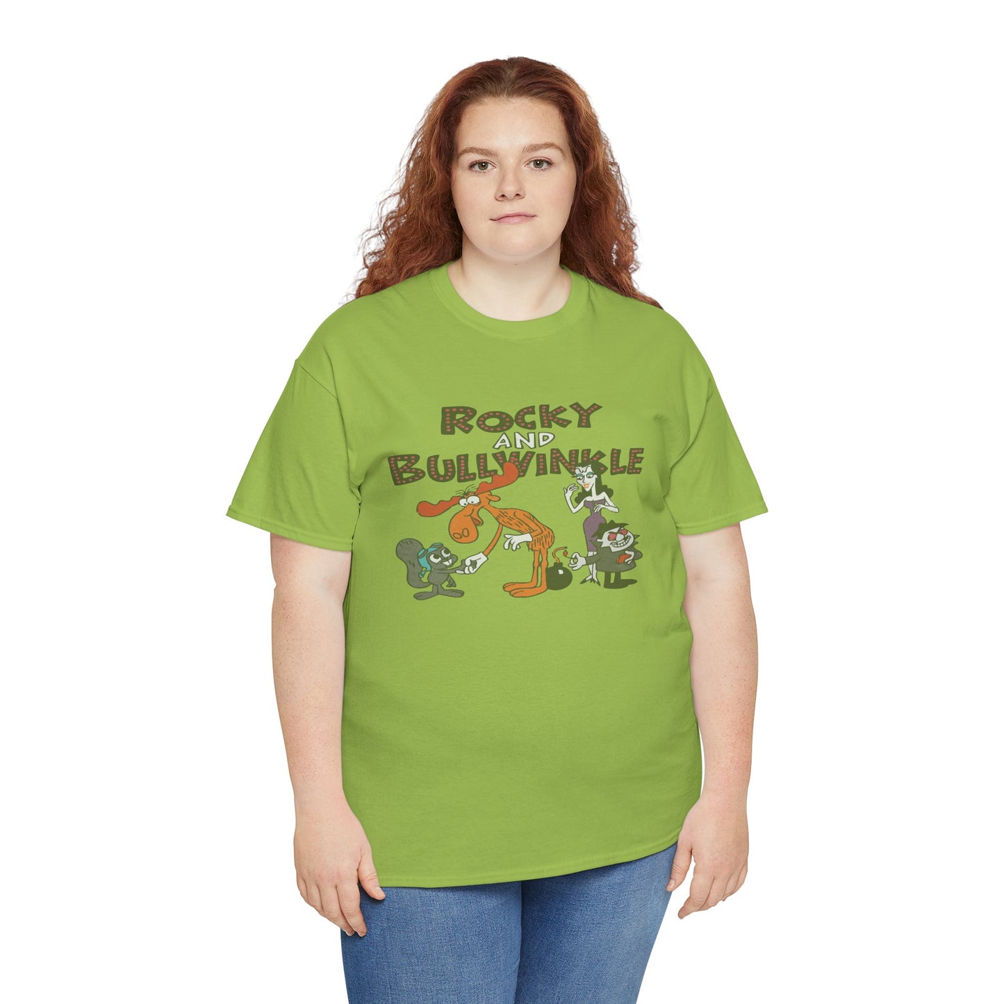 Rocky and Bullwinkle Unisex Heavy Cotton Tee, Retro Tee, Cartoon T-Shirt, Gift for Fans, Casual Wear, Unique Graphic Shirt