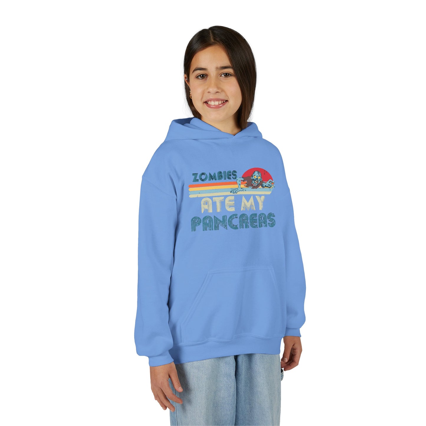 Youth Zombies Ate My Pancreas Hooded Sweatshirt, Funny Youth Hoodie, Gift for Teens, Halloween Apparel, Casual Wear, Nerd Culture Clothing