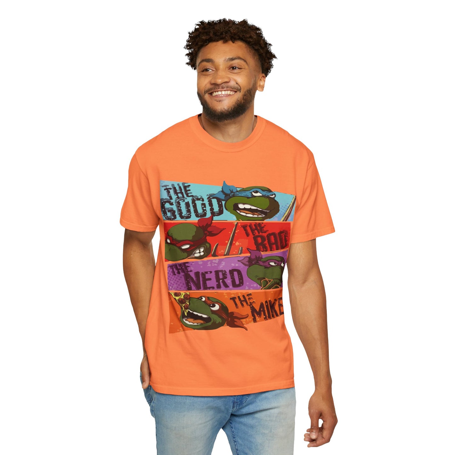 Unisex Garment-Dyed T-Shirt - Ninja Turtle Humor Tee - The Good, The Bad, The Nerd, The Mike
