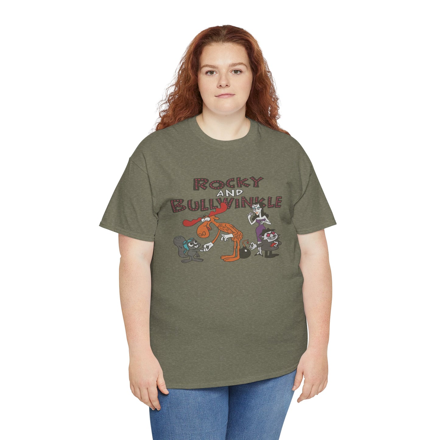 Rocky and Bullwinkle Unisex Heavy Cotton Tee, Retro Tee, Cartoon T-Shirt, Gift for Fans, Casual Wear, Unique Graphic Shirt