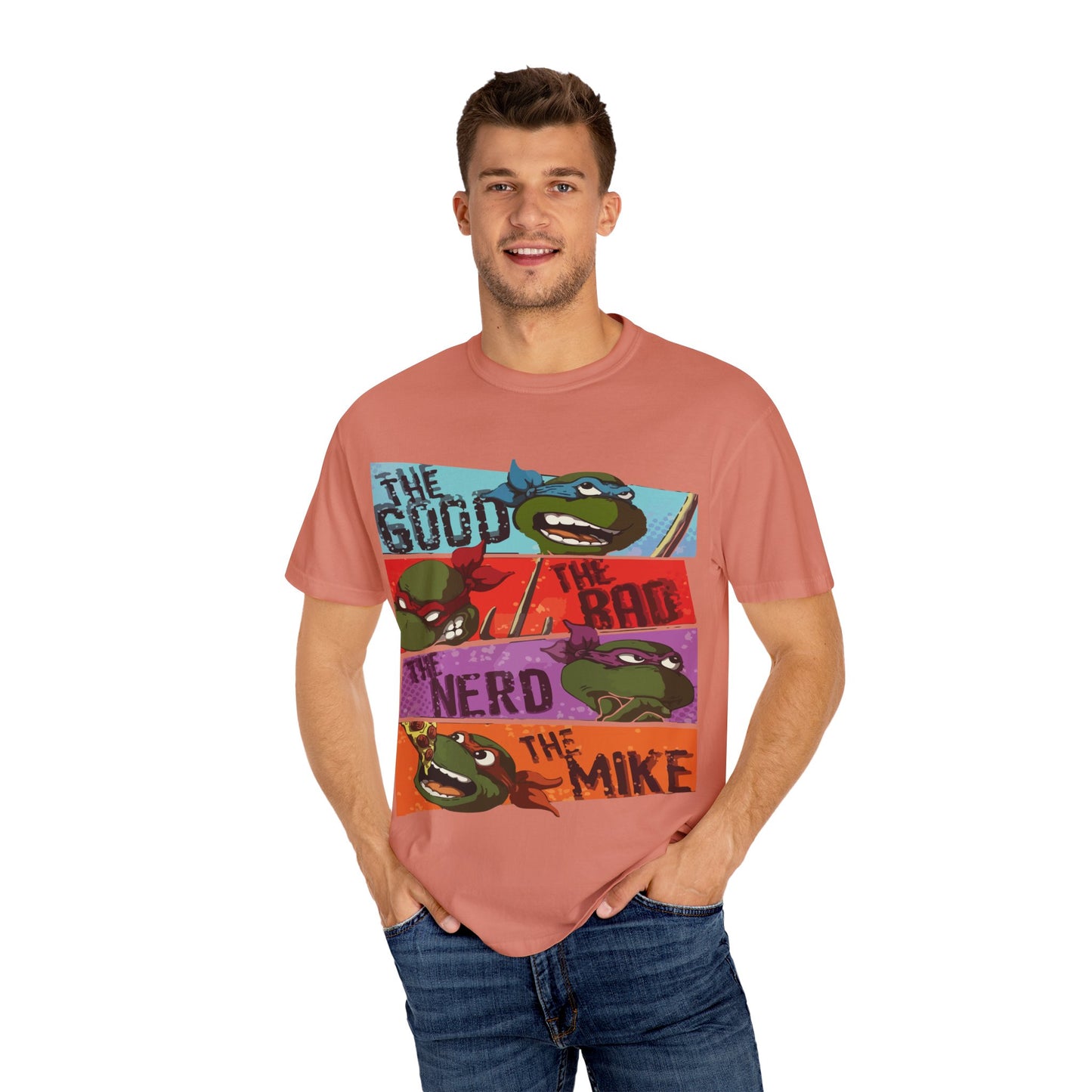 Unisex Garment-Dyed T-Shirt - Ninja Turtle Humor Tee - The Good, The Bad, The Nerd, The Mike