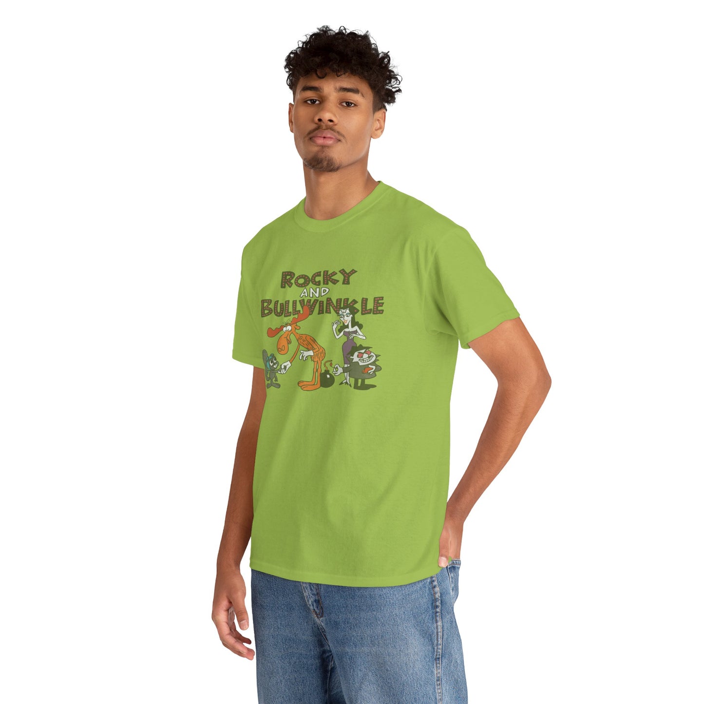 Rocky and Bullwinkle Unisex Heavy Cotton Tee, Retro Tee, Cartoon T-Shirt, Gift for Fans, Casual Wear, Unique Graphic Shirt