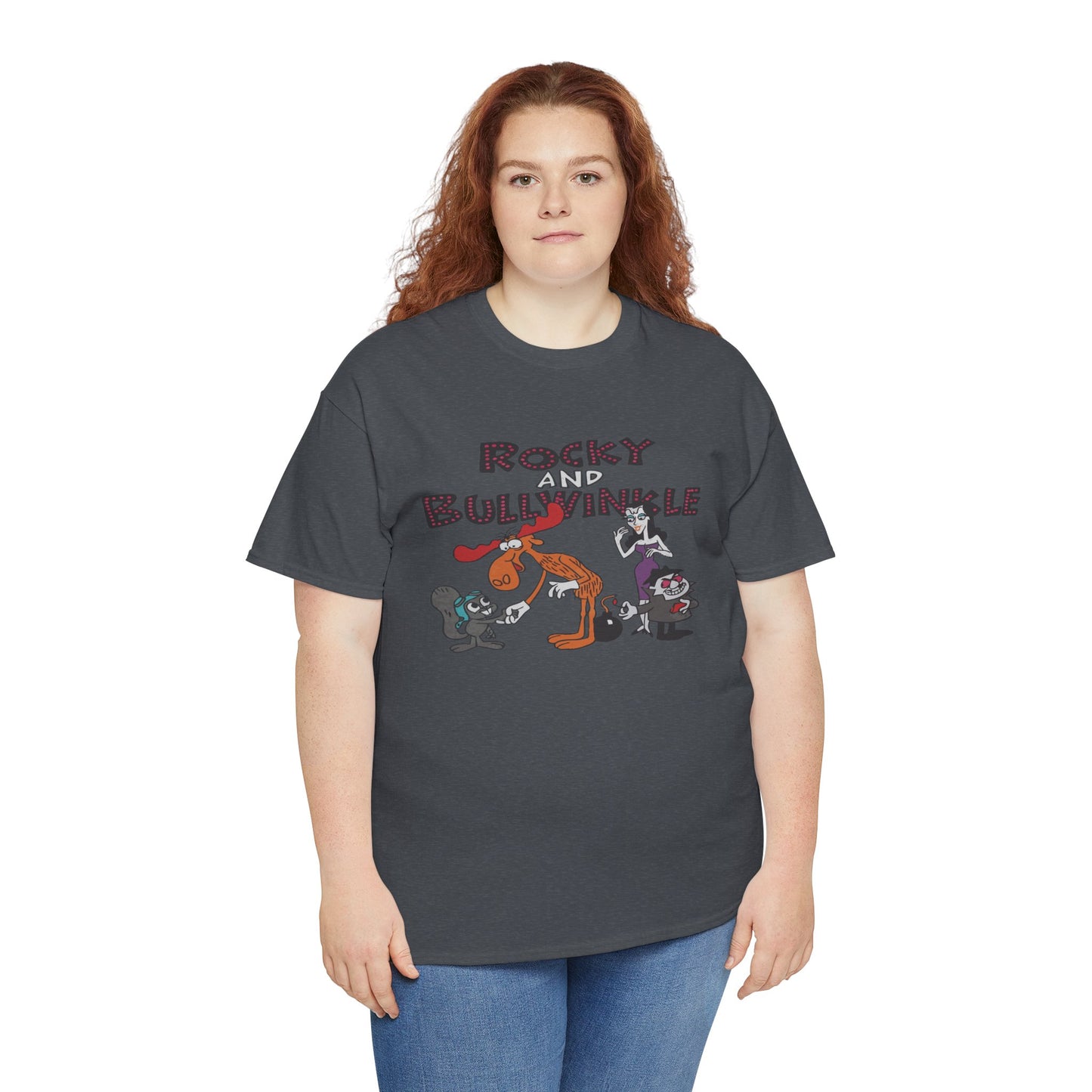 Rocky and Bullwinkle Unisex Heavy Cotton Tee, Retro Tee, Cartoon T-Shirt, Gift for Fans, Casual Wear, Unique Graphic Shirt