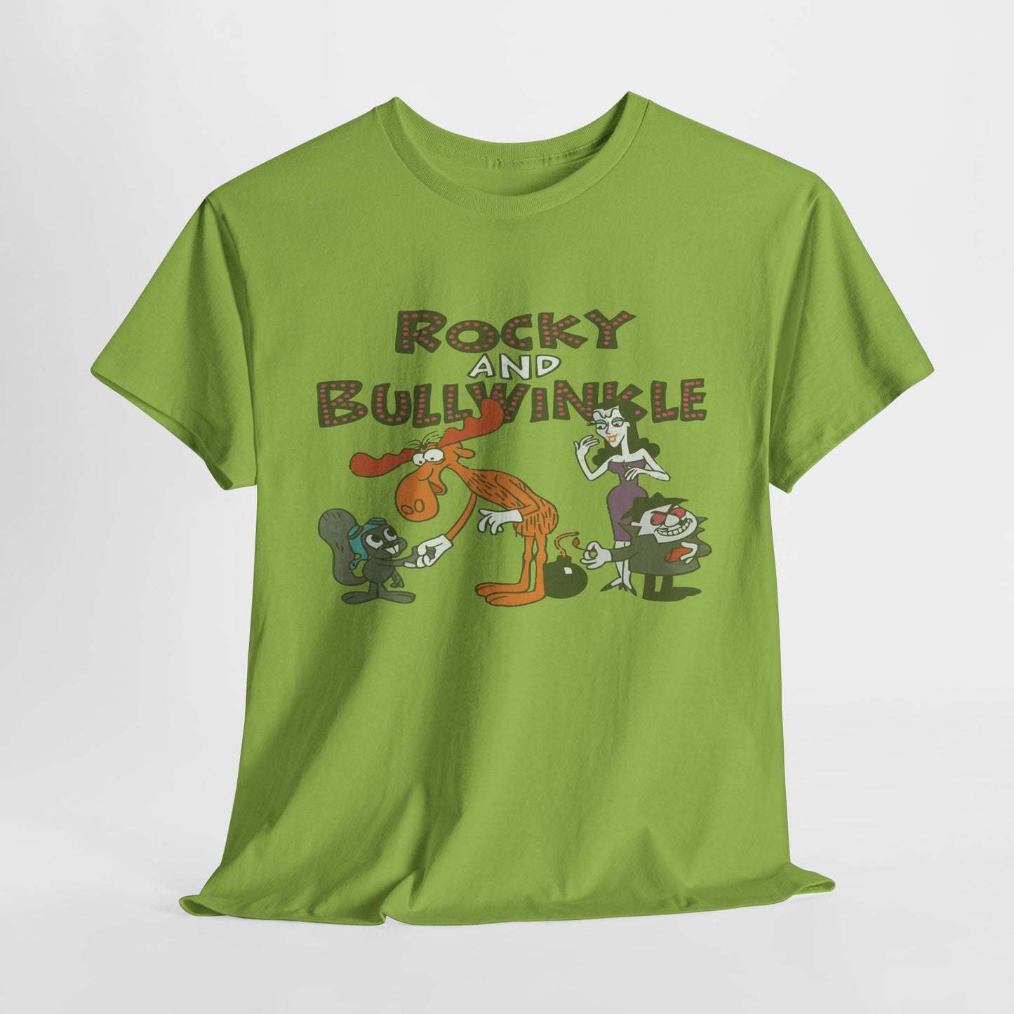 Rocky and Bullwinkle Unisex Heavy Cotton Tee, Retro Tee, Cartoon T-Shirt, Gift for Fans, Casual Wear, Unique Graphic Shirt