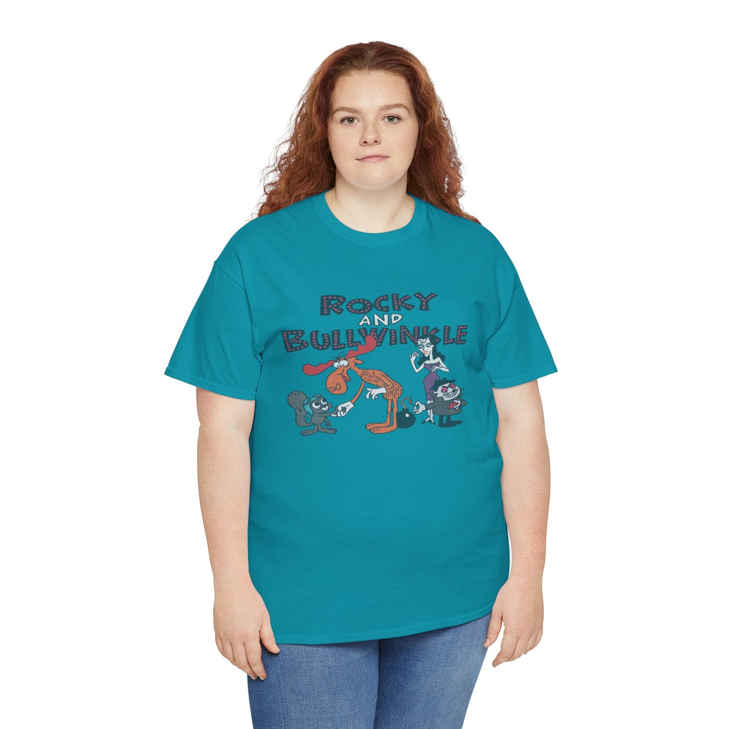 Rocky and Bullwinkle Unisex Heavy Cotton Tee, Retro Tee, Cartoon T-Shirt, Gift for Fans, Casual Wear, Unique Graphic Shirt