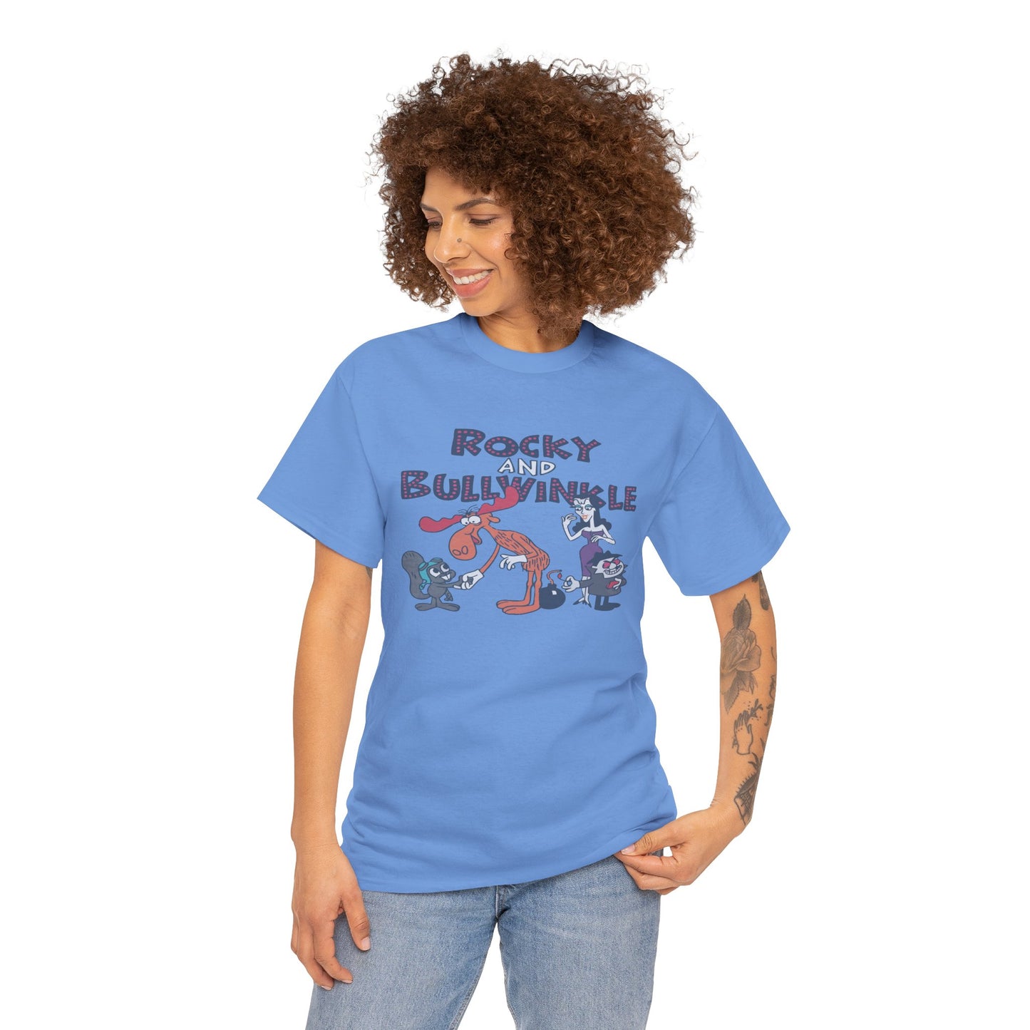 Rocky and Bullwinkle Unisex Heavy Cotton Tee, Retro Tee, Cartoon T-Shirt, Gift for Fans, Casual Wear, Unique Graphic Shirt