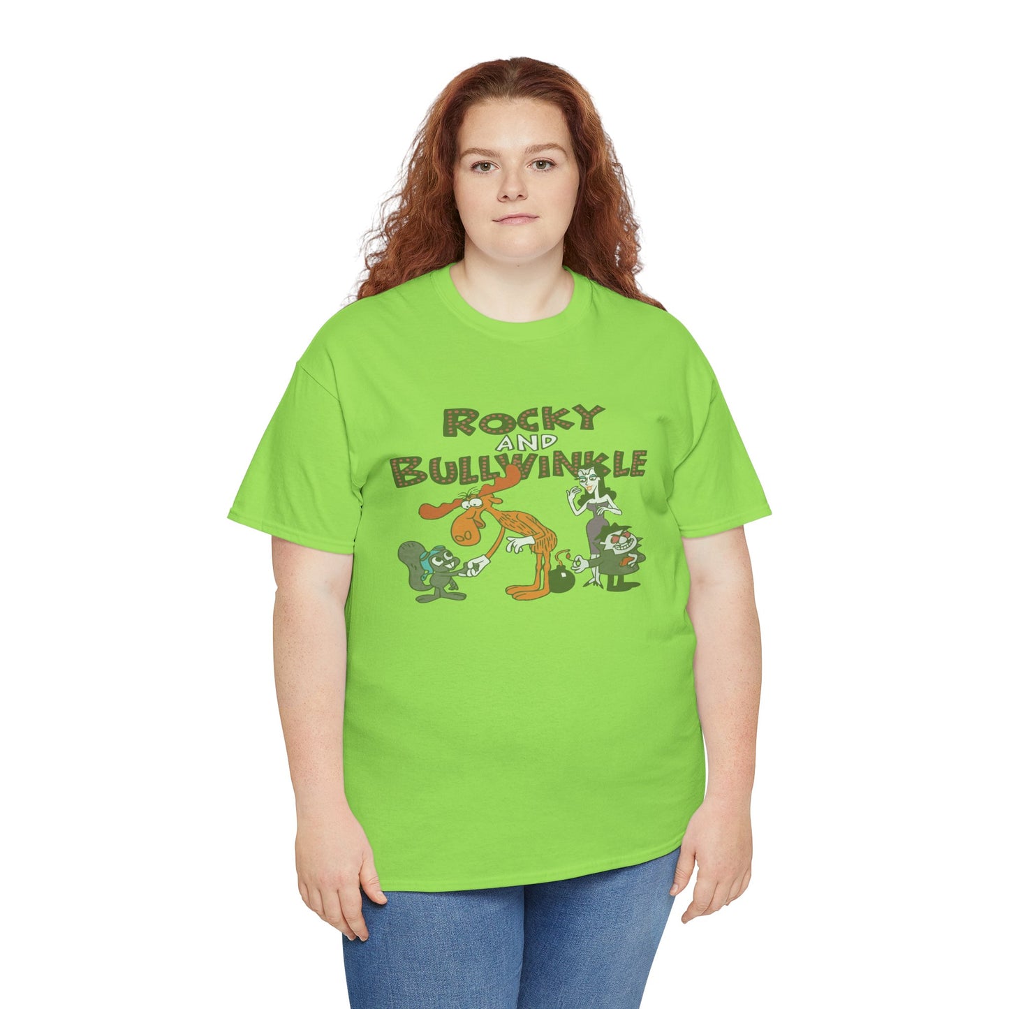 Rocky and Bullwinkle Unisex Heavy Cotton Tee, Retro Tee, Cartoon T-Shirt, Gift for Fans, Casual Wear, Unique Graphic Shirt