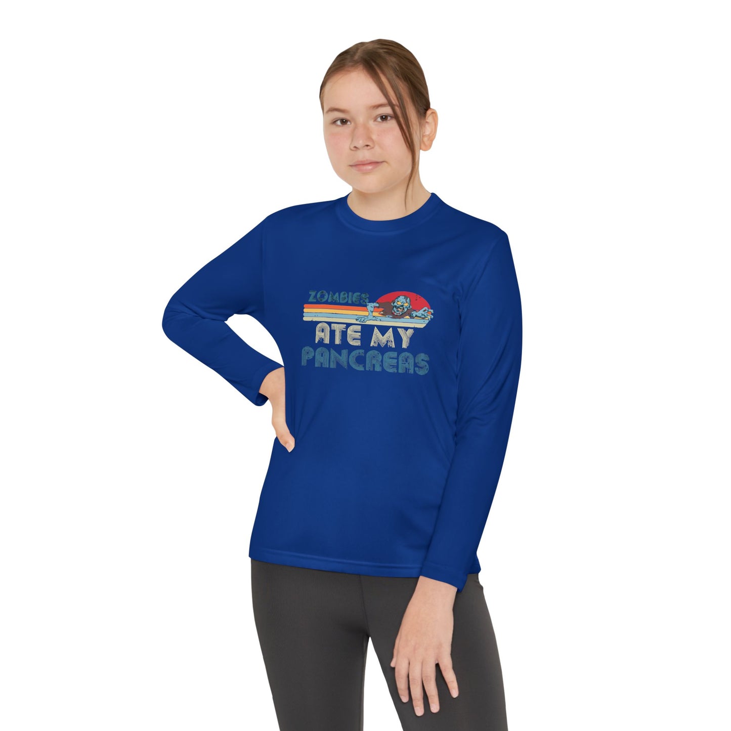 Youth Long Sleeve Funny Tee - Zombies Eat My Pancreas, Gift for Kids, Birthday Shirt, Humor Apparel, Summer Fashion