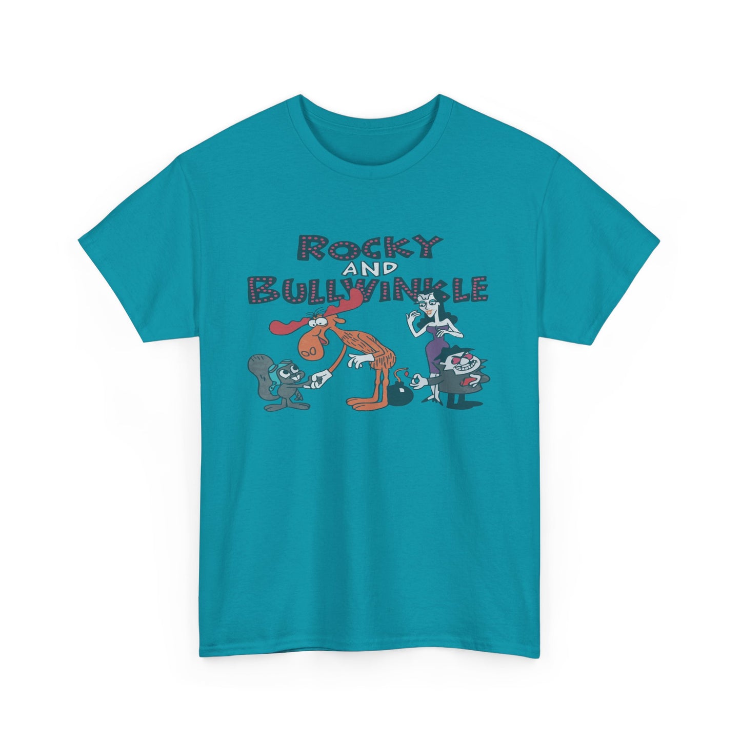 Rocky and Bullwinkle Unisex Heavy Cotton Tee, Retro Tee, Cartoon T-Shirt, Gift for Fans, Casual Wear, Unique Graphic Shirt