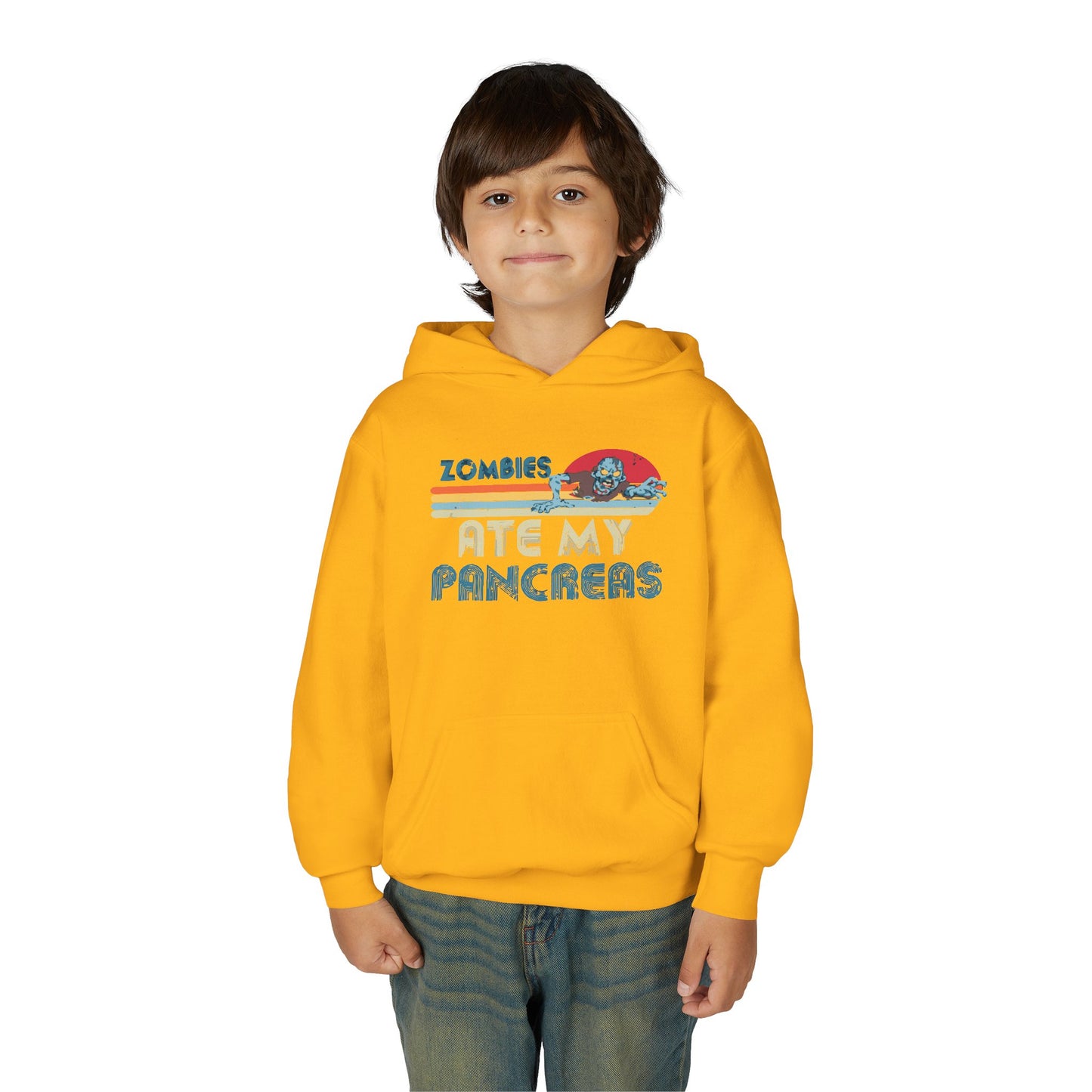 Youth Zombies Ate My Pancreas Hooded Sweatshirt, Funny Youth Hoodie, Gift for Teens, Halloween Apparel, Casual Wear, Nerd Culture Clothing