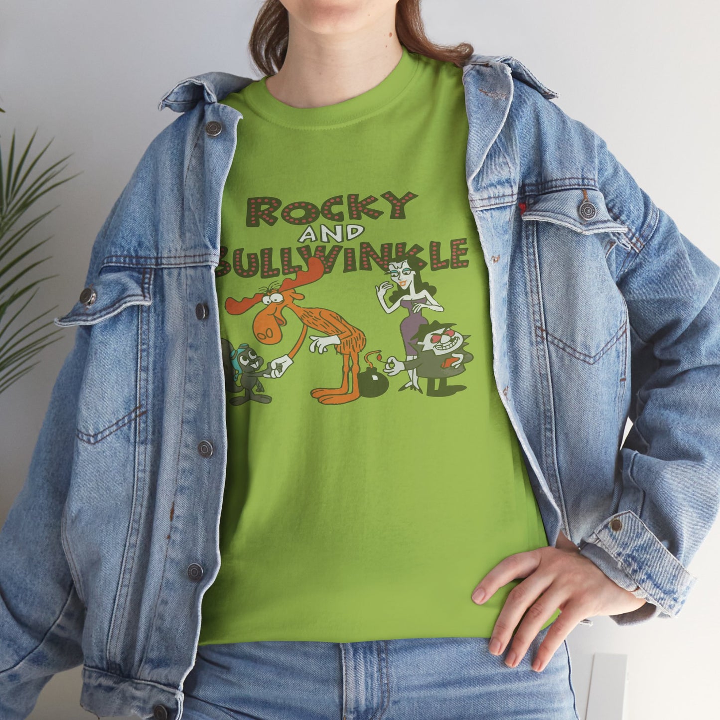 Rocky and Bullwinkle Unisex Heavy Cotton Tee, Retro Tee, Cartoon T-Shirt, Gift for Fans, Casual Wear, Unique Graphic Shirt