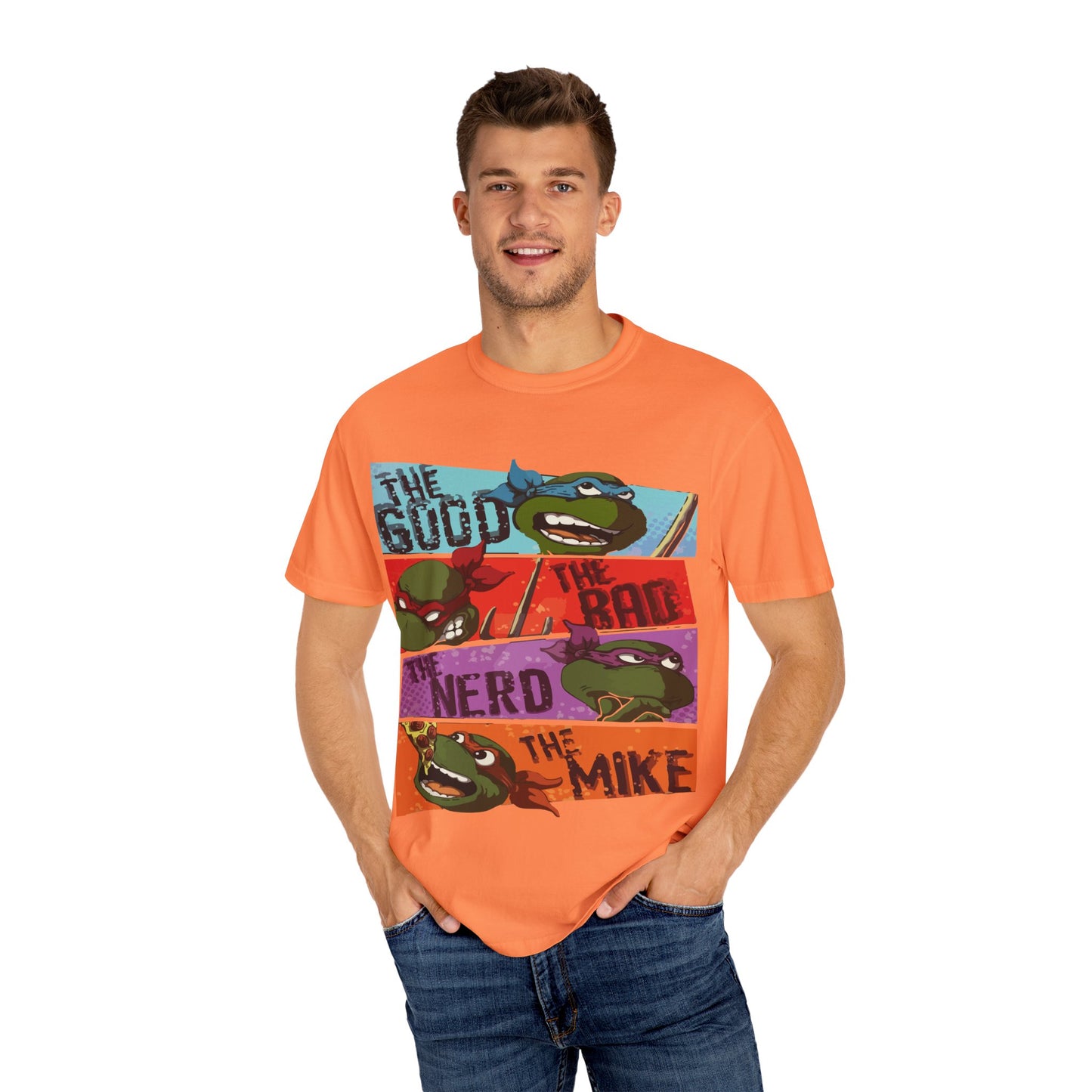 Unisex Garment-Dyed T-Shirt - Ninja Turtle Humor Tee - The Good, The Bad, The Nerd, The Mike