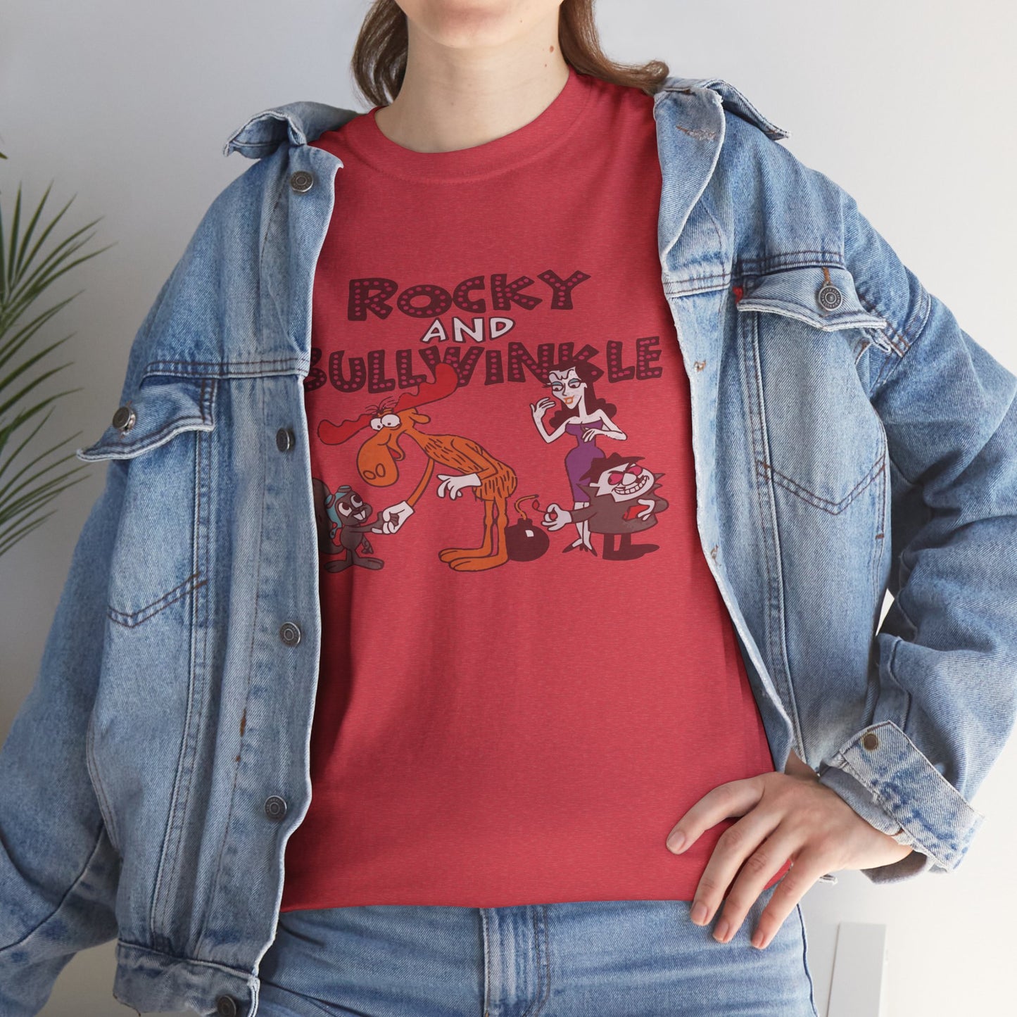 Rocky and Bullwinkle Unisex Heavy Cotton Tee, Retro Tee, Cartoon T-Shirt, Gift for Fans, Casual Wear, Unique Graphic Shirt