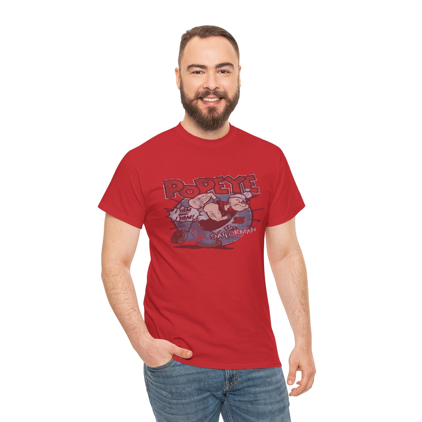Popeye Illustration Unisex Heavy Cotton Tee, Cartoon T-Shirt, Gift for Fans, Casual Wear, Retro Design, Comfortable Top