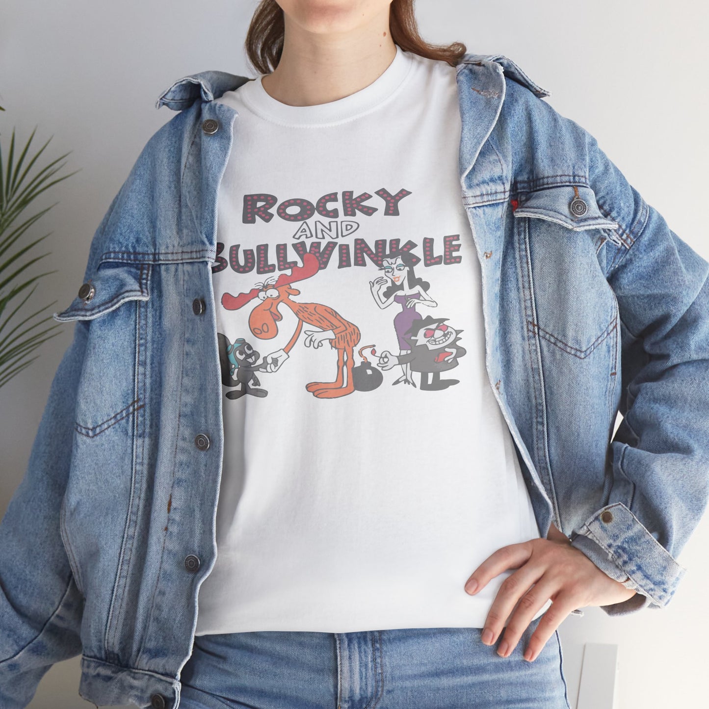 Rocky and Bullwinkle Unisex Heavy Cotton Tee, Retro Tee, Cartoon T-Shirt, Gift for Fans, Casual Wear, Unique Graphic Shirt