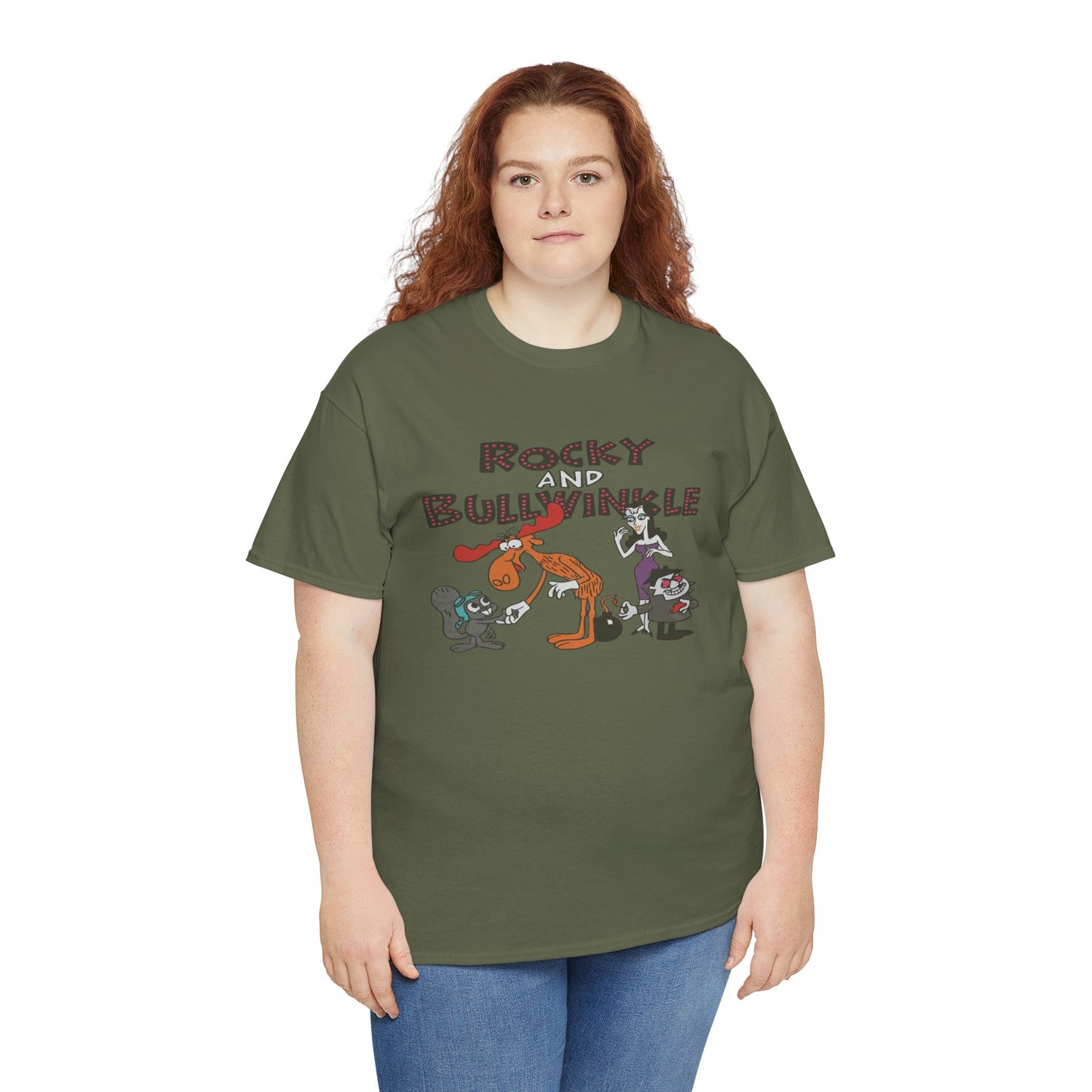 Rocky and Bullwinkle Unisex Heavy Cotton Tee, Retro Tee, Cartoon T-Shirt, Gift for Fans, Casual Wear, Unique Graphic Shirt