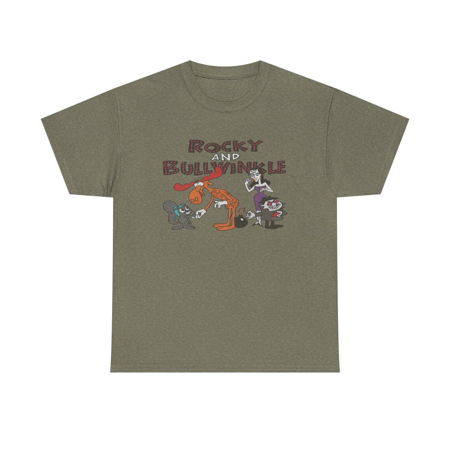Rocky and Bullwinkle Unisex Heavy Cotton Tee, Retro Tee, Cartoon T-Shirt, Gift for Fans, Casual Wear, Unique Graphic Shirt