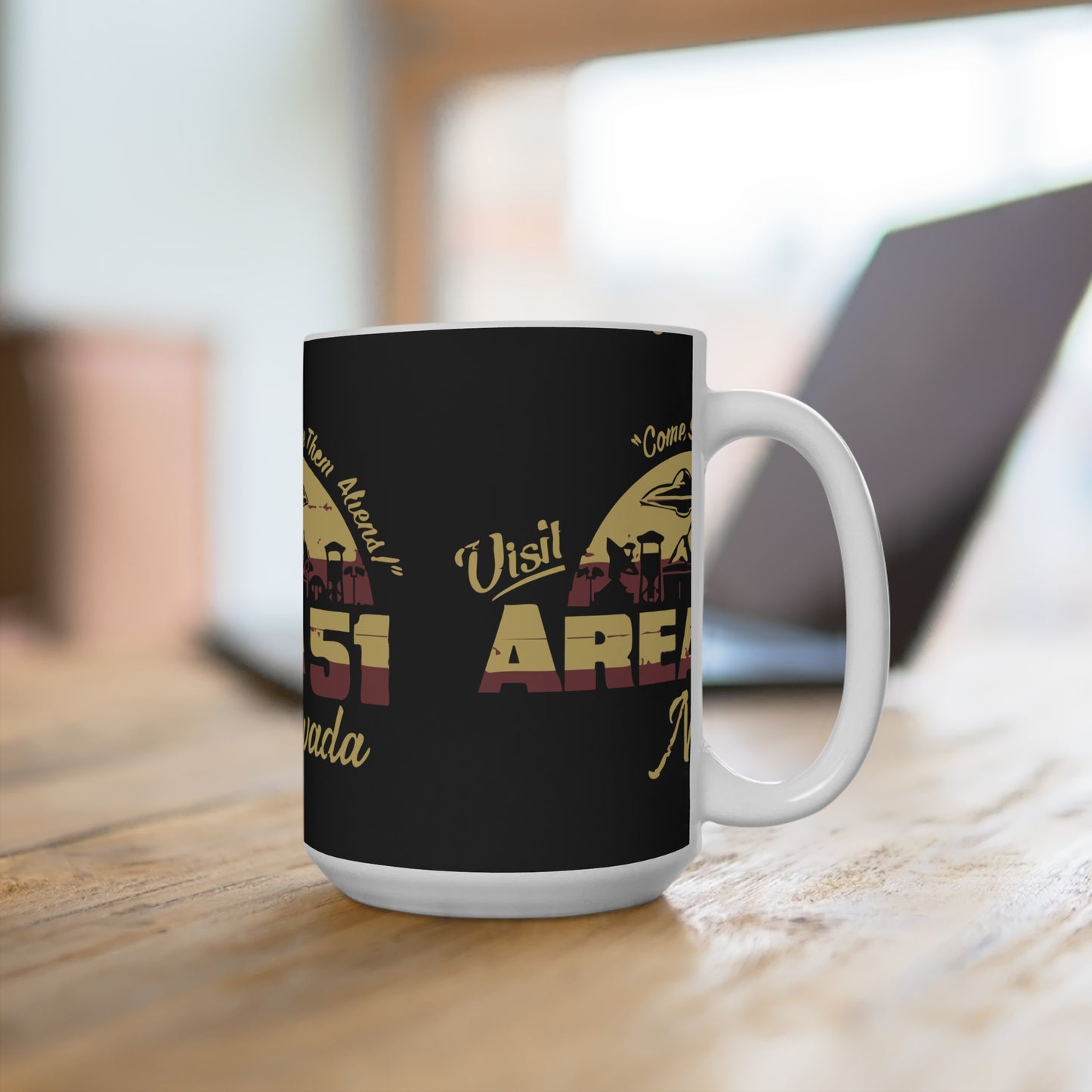 Area 51 Alien Mug - 15oz Coffee Cup, UFO Lover Gift, Sci-Fi Decor, Fun Collectible, Visit Area 51 Nevada