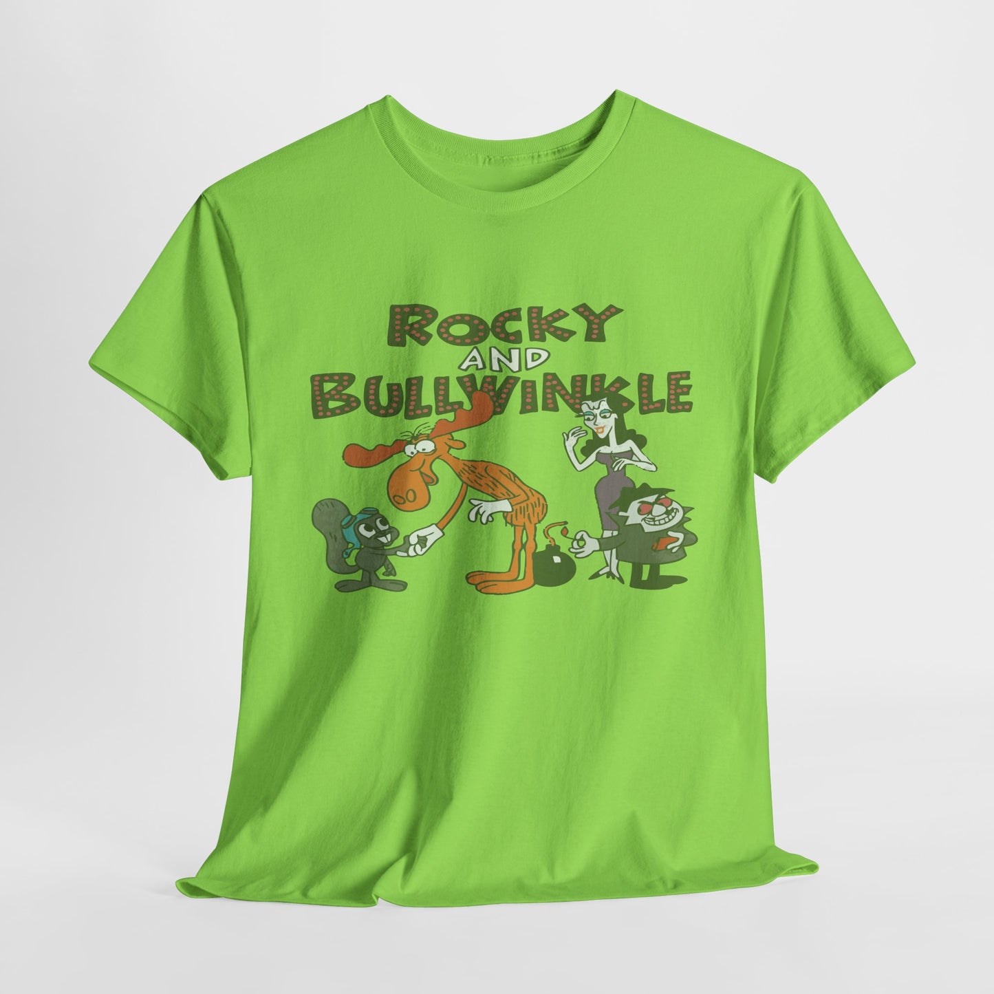 Rocky and Bullwinkle Unisex Heavy Cotton Tee, Retro Tee, Cartoon T-Shirt, Gift for Fans, Casual Wear, Unique Graphic Shirt