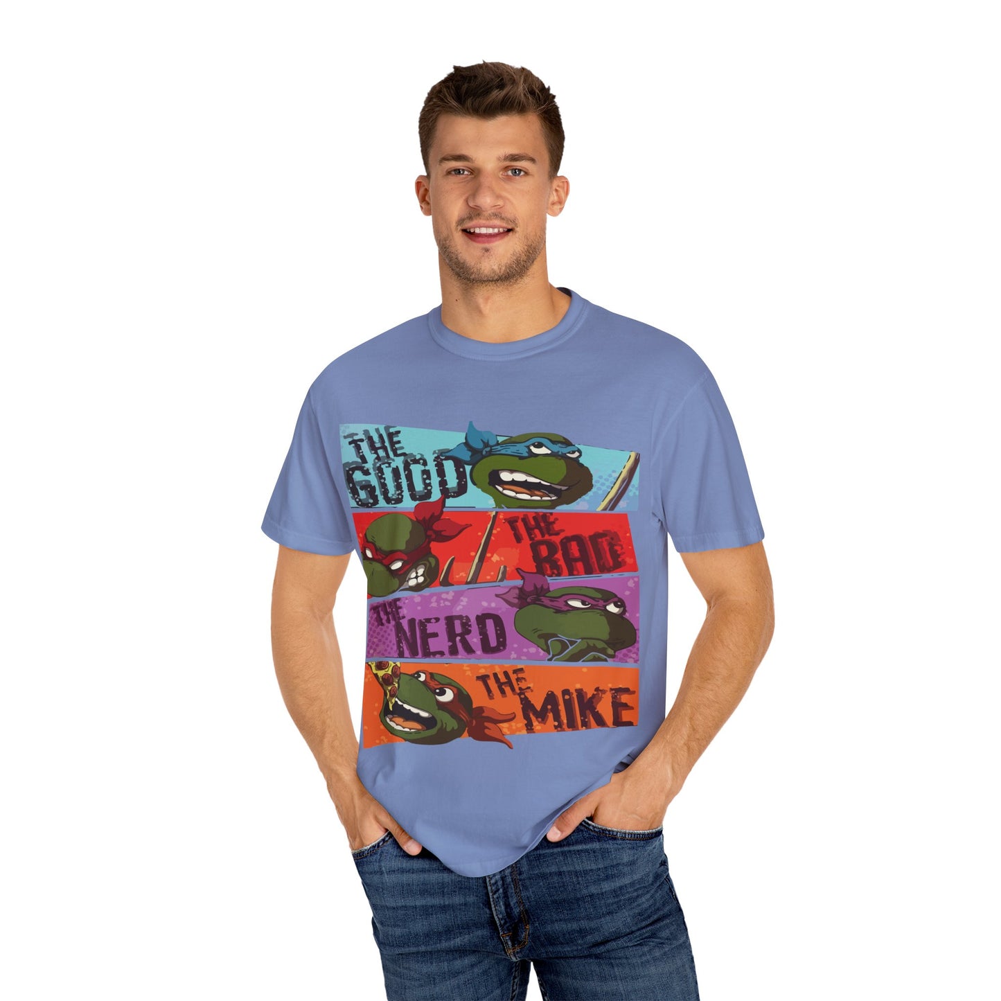 Unisex Garment-Dyed T-Shirt - Ninja Turtle Humor Tee - The Good, The Bad, The Nerd, The Mike