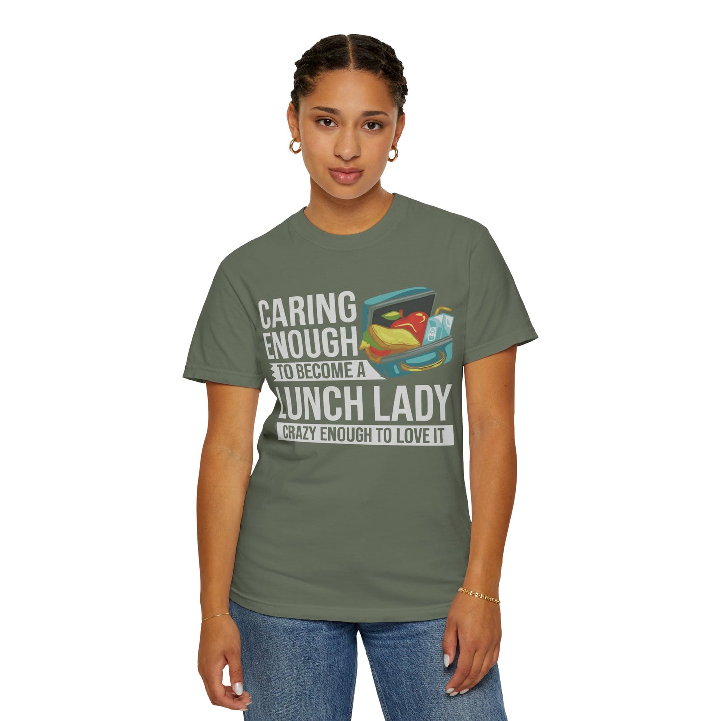 Lunch Lady Humor Unisex T-Shirt, Caring Enough to Become a Lunch Lady, Teacher Gift, Appreciation Gift, Funny T-Shirt, School Staff Tee