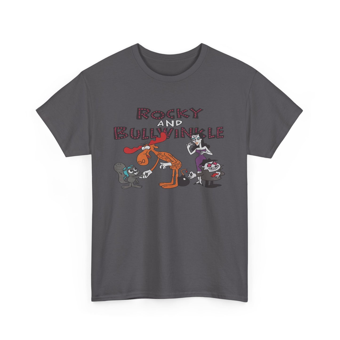 Rocky and Bullwinkle Unisex Heavy Cotton Tee, Retro Tee, Cartoon T-Shirt, Gift for Fans, Casual Wear, Unique Graphic Shirt
