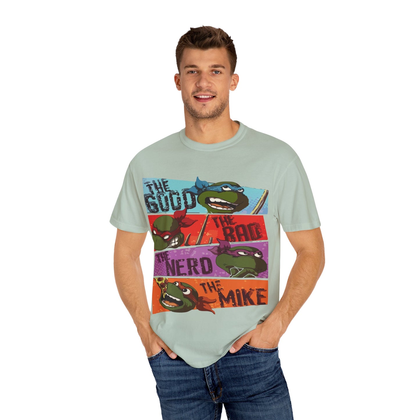 Unisex Garment-Dyed T-Shirt - Ninja Turtle Humor Tee - The Good, The Bad, The Nerd, The Mike