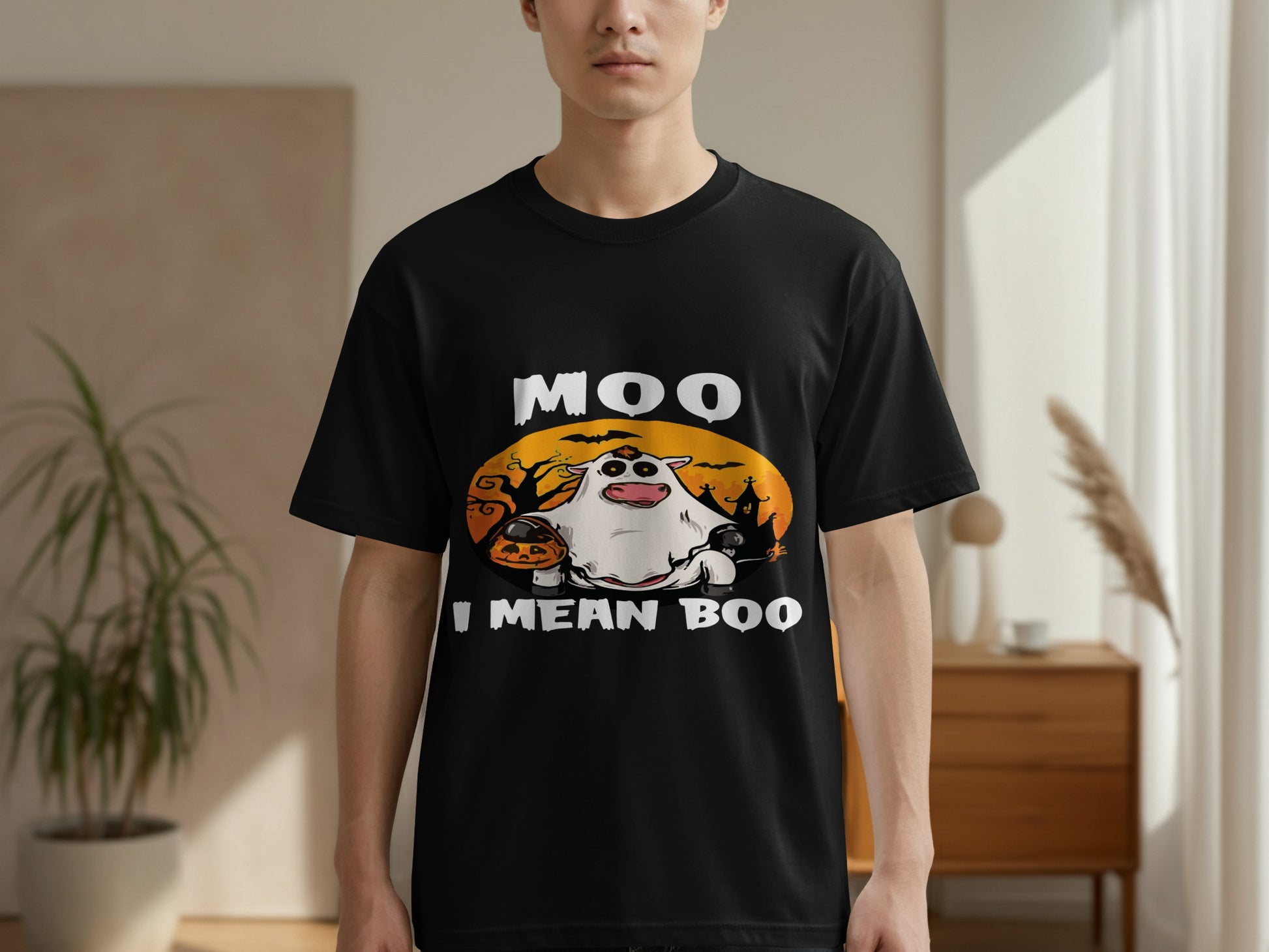 Moo I Mean Boo Halloween Print T-shirt product type