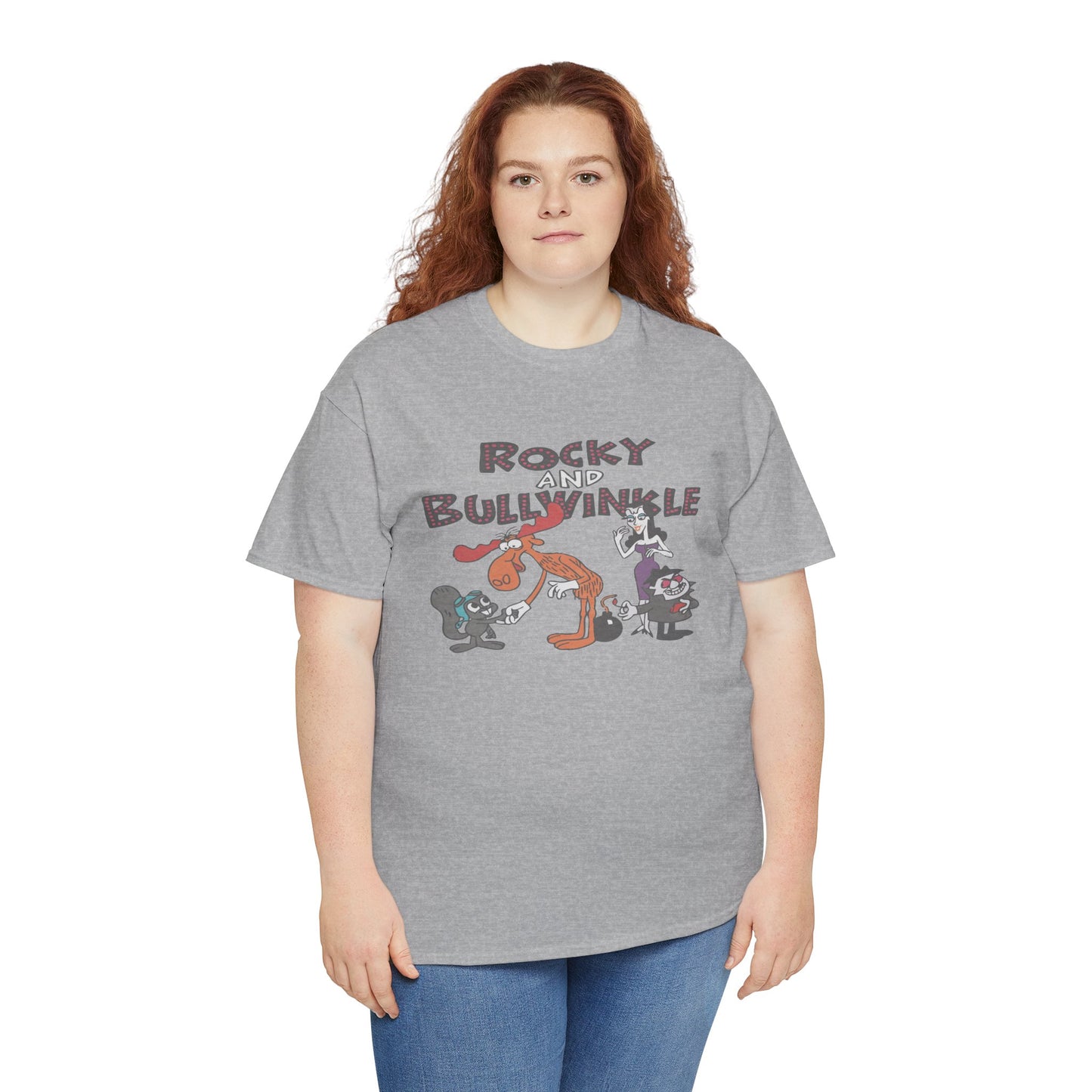 Rocky and Bullwinkle Unisex Heavy Cotton Tee, Retro Tee, Cartoon T-Shirt, Gift for Fans, Casual Wear, Unique Graphic Shirt