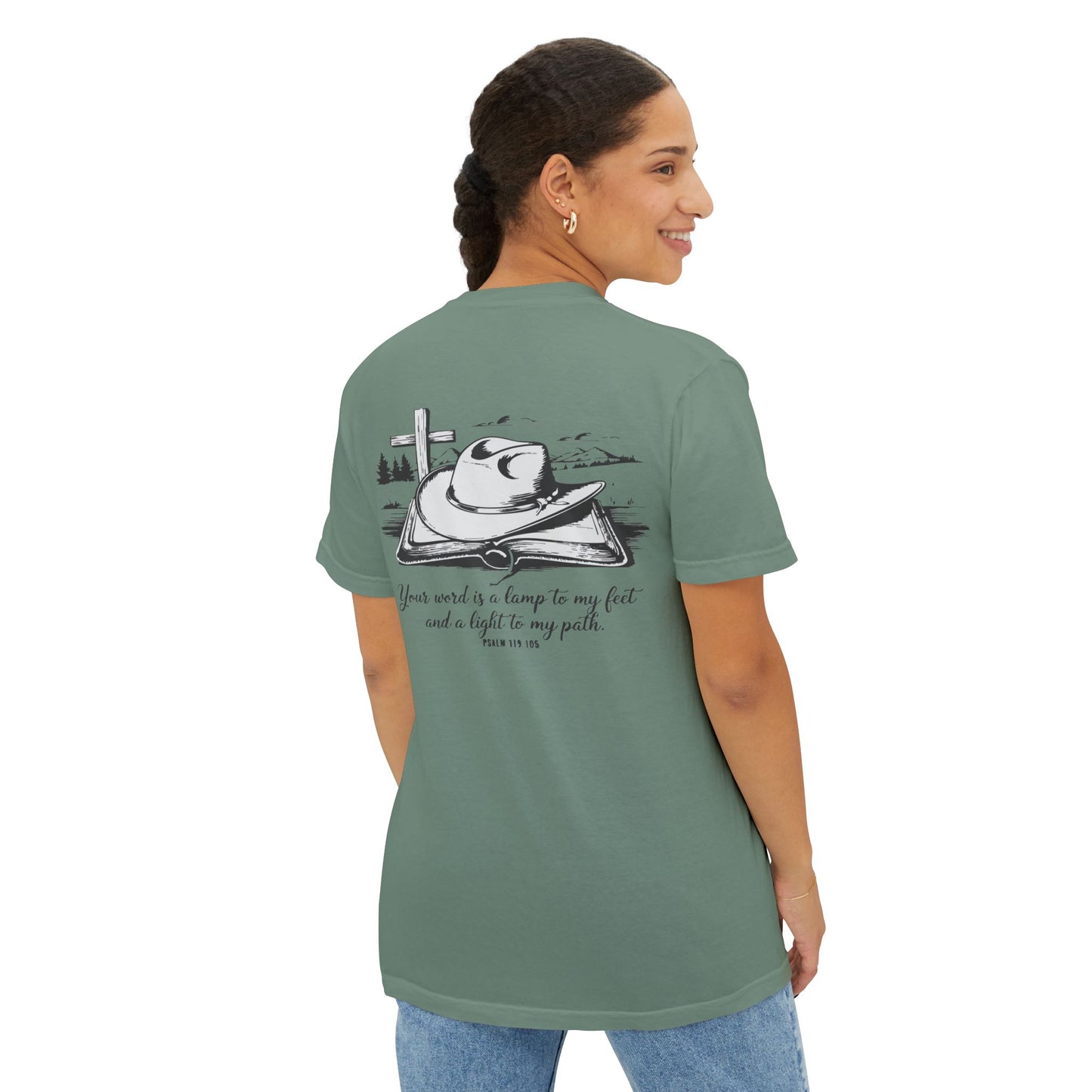 Faith-Inspired Pocket T-Shirt with Uplifting Bible Verse
