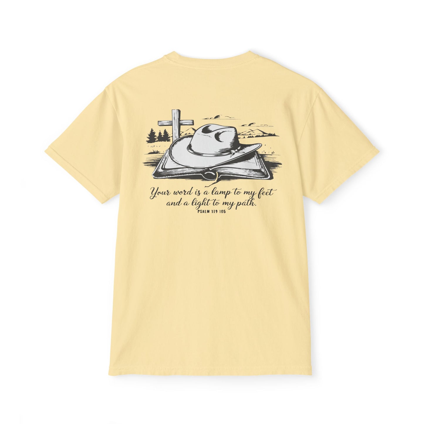 Faith-Inspired Pocket T-Shirt with Uplifting Bible Verse