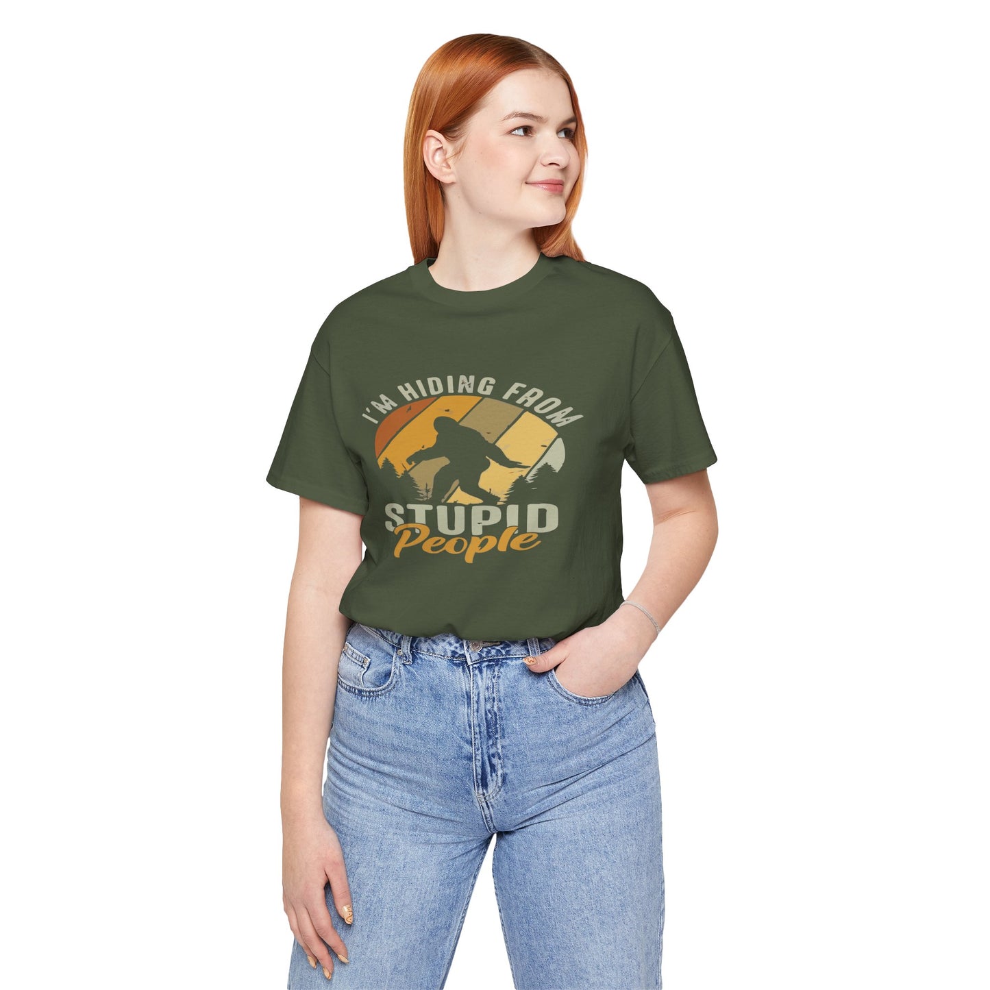 Humorous Unisex Jersey Tee - I’m Hiding From Stupid People, Funny T-Shirt, Casual Wear, Gift for Friends, Summer Outfit, Quirky Humor