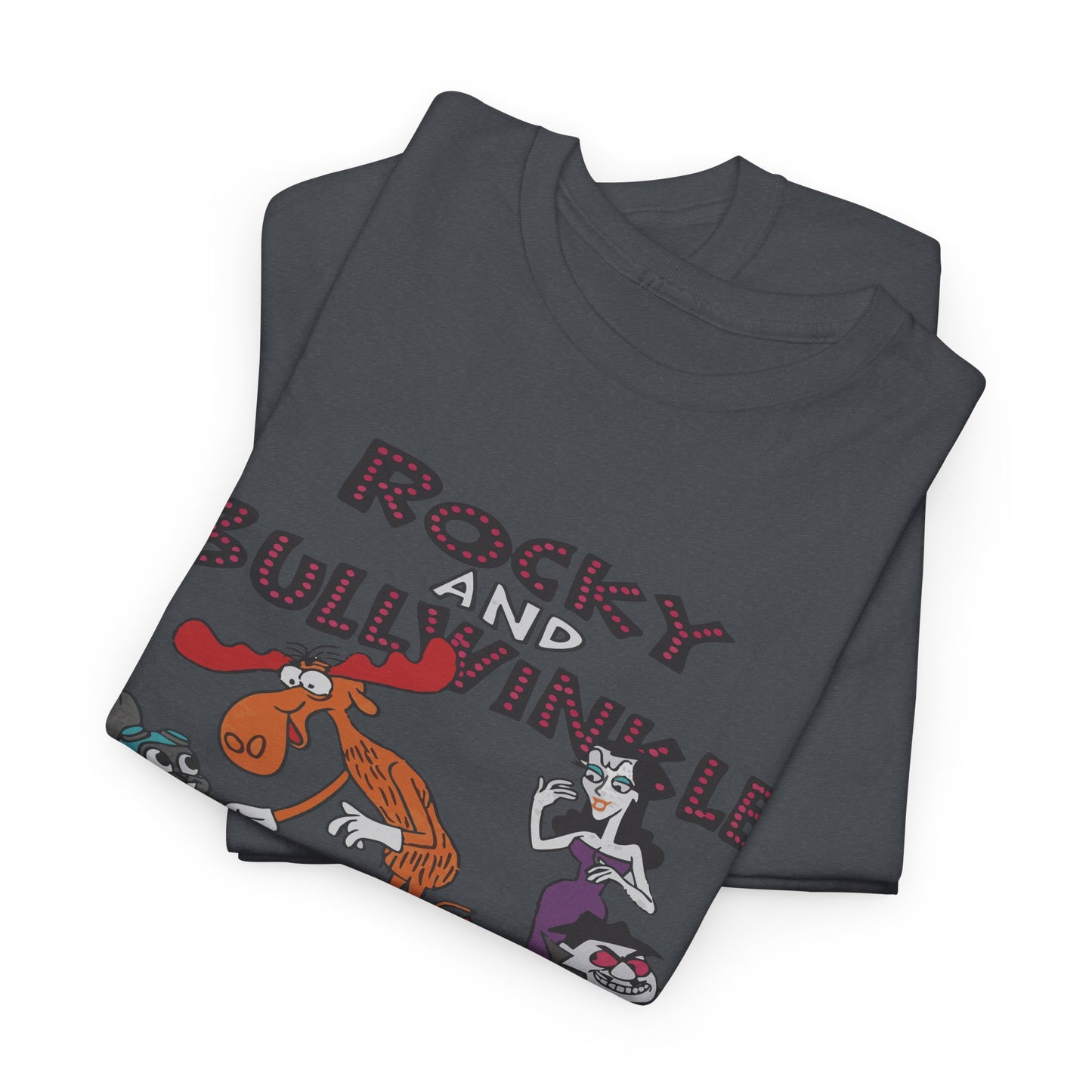 Rocky and Bullwinkle Unisex Heavy Cotton Tee, Retro Tee, Cartoon T-Shirt, Gift for Fans, Casual Wear, Unique Graphic Shirt