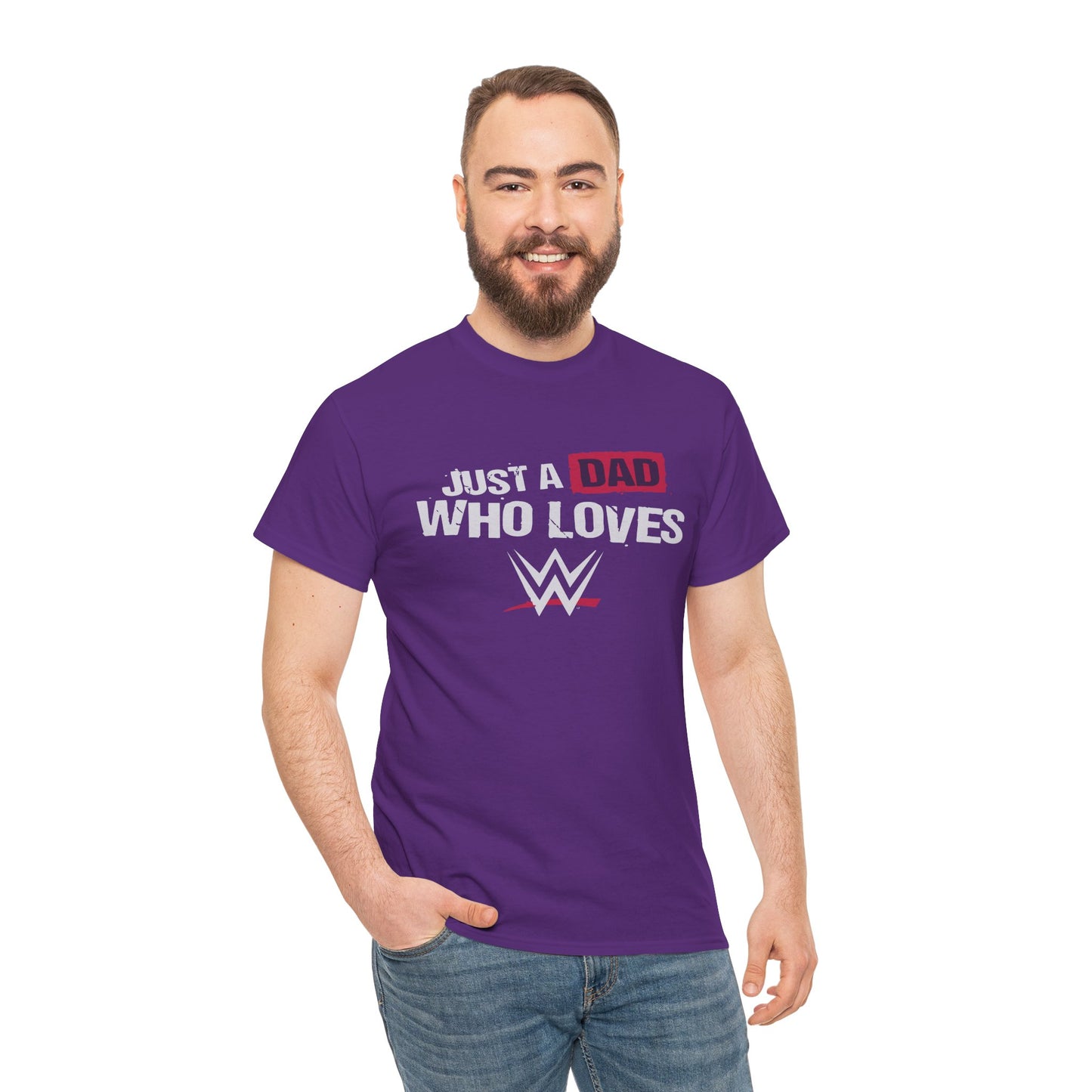 Just a Dad Who Loves WWE Tee | Unisex Heavy Cotton Shirt, Father’s Day Gift, Dad Shirt, Wrestling Fan Apparel, Gift for Dads