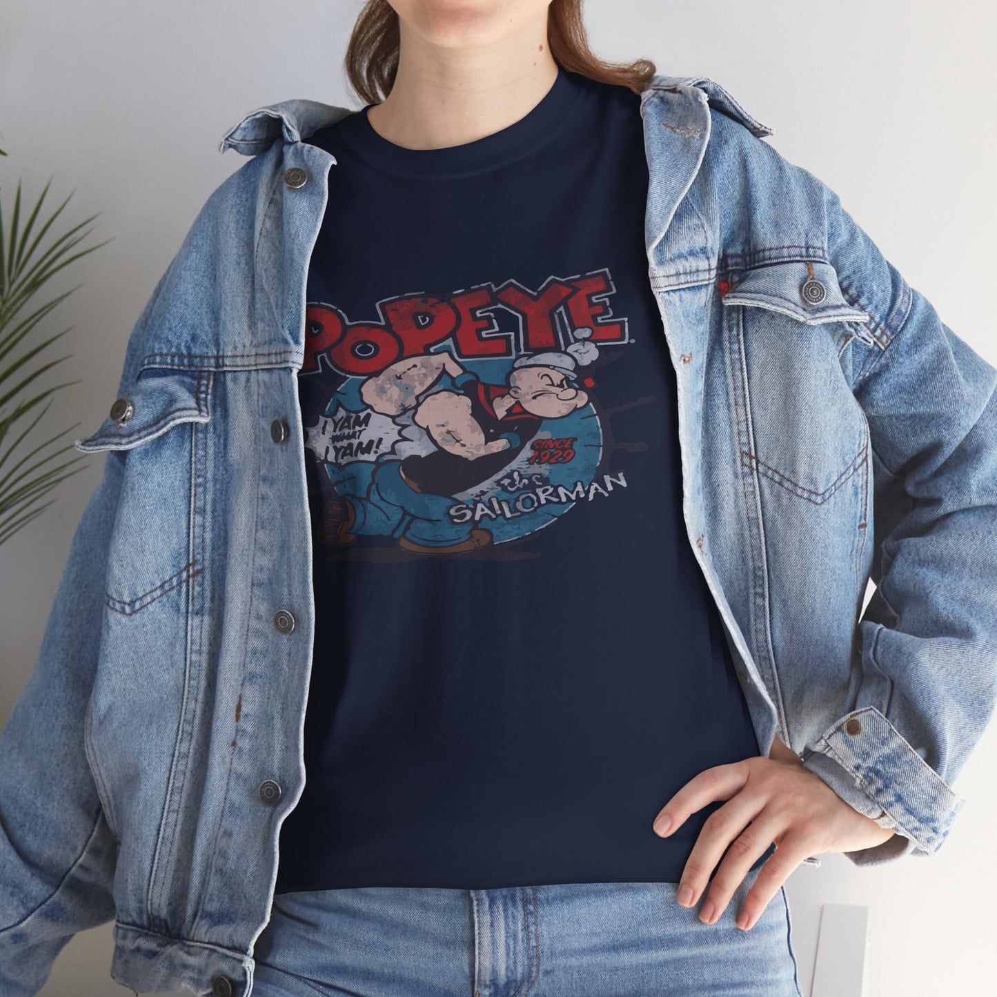Popeye Illustration Unisex Heavy Cotton Tee, Cartoon T-Shirt, Gift for Fans, Casual Wear, Retro Design, Comfortable Top