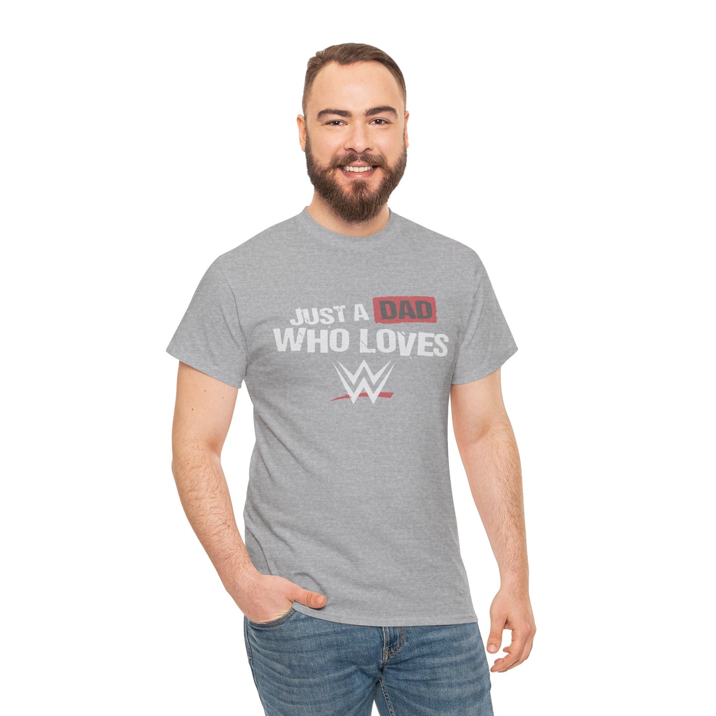 Just a Dad Who Loves WWE Tee | Unisex Heavy Cotton Shirt, Father’s Day Gift, Dad Shirt, Wrestling Fan Apparel, Gift for Dads
