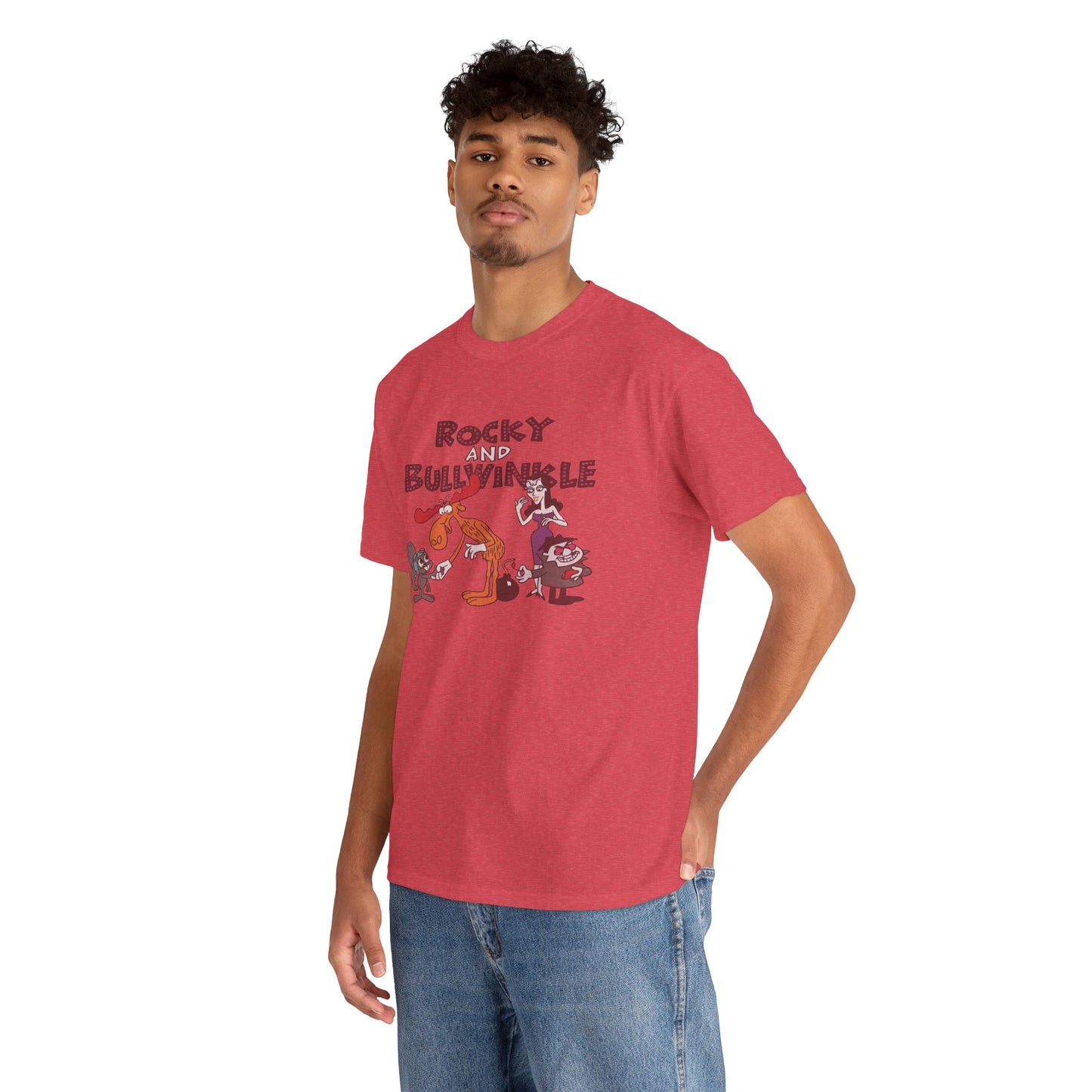 Rocky and Bullwinkle Unisex Heavy Cotton Tee, Retro Tee, Cartoon T-Shirt, Gift for Fans, Casual Wear, Unique Graphic Shirt